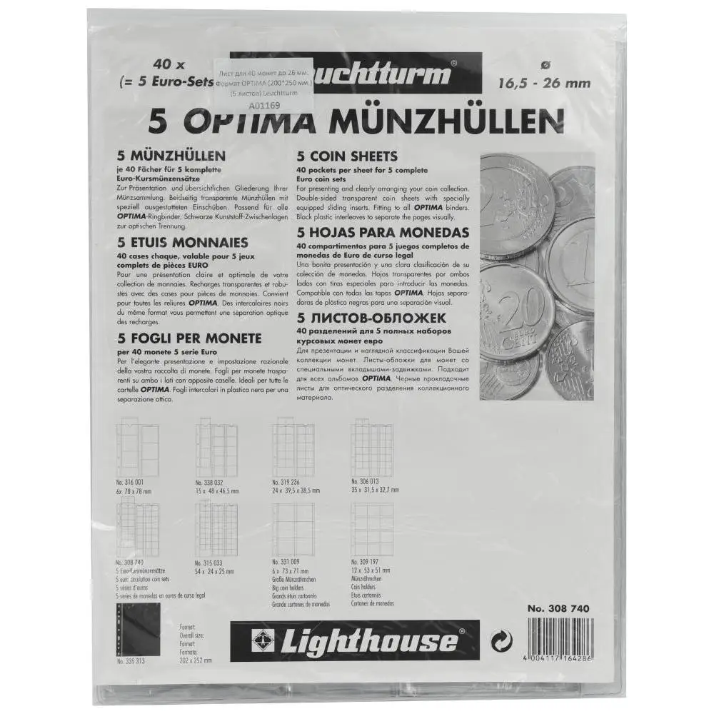 Hojas para monedas serie euros formato OPTIMA Leuchtturm