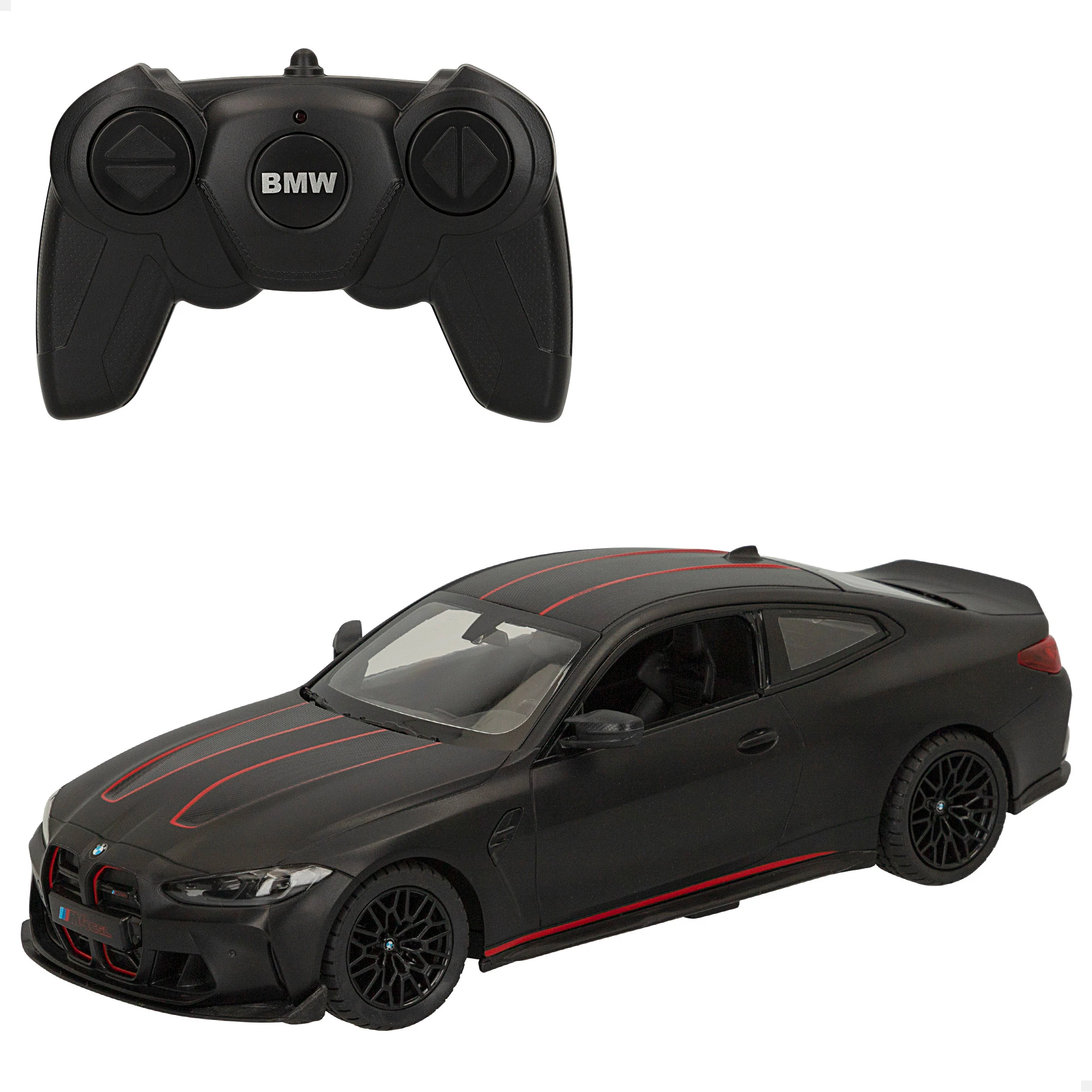 RASTAR - Coche teledirigido, BMW M4 CSL, Licencia oficial, Escala 1:16, Con luz, Color negro mate, Coches teledirigidos, Vehículo radiocontrol, Control remoto, Regalos para niños