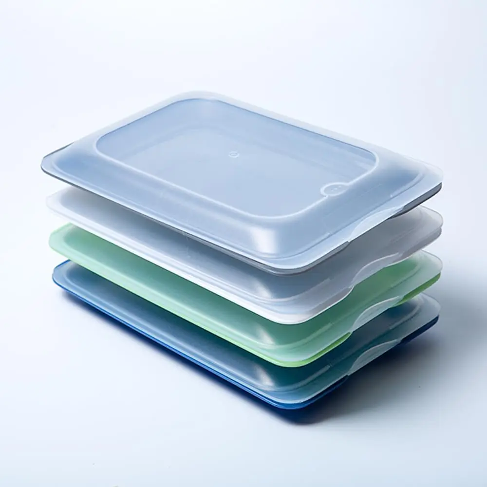 DECODEKO Tupper Embutido Nevera Hermético, Porta Embutidos Fresh Set de 4 Apilable, Libre de BPA Apto Congelador, Microondas, Lavavajillas, 17 x 3.2 x 25.2 cm, Fácil de llevar (4)(Azul + Blanco + Negro + Verde)