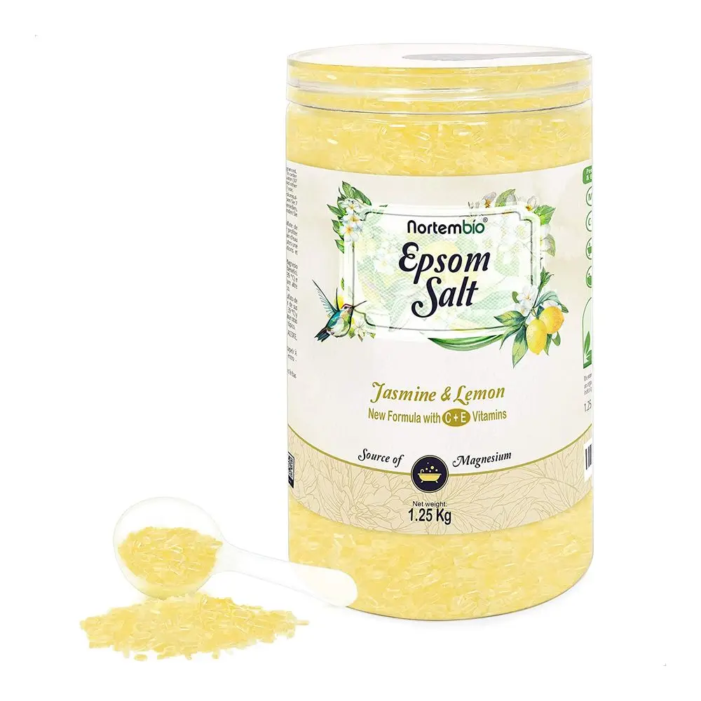 NORTEMBIO Sales de Epsom 100% Fragancia Jazmín y Limón 1.25Kg | Fuente concentrada de magnesio | Hidratada con Vitamina C y E | E-Book Incluido