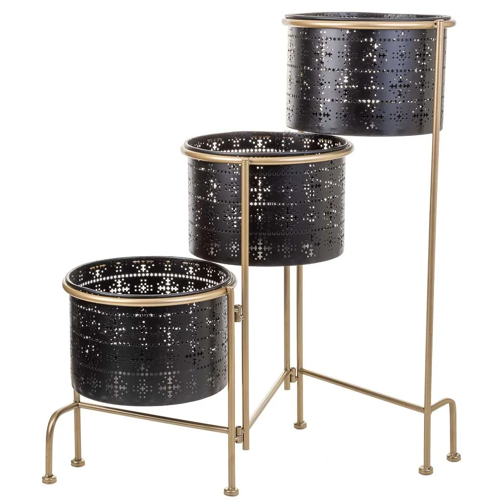 Wonderlust Deco - Supporto in metallo con 3 vasi in metallo nero 80x26x68 Nero 80x26x68h cm