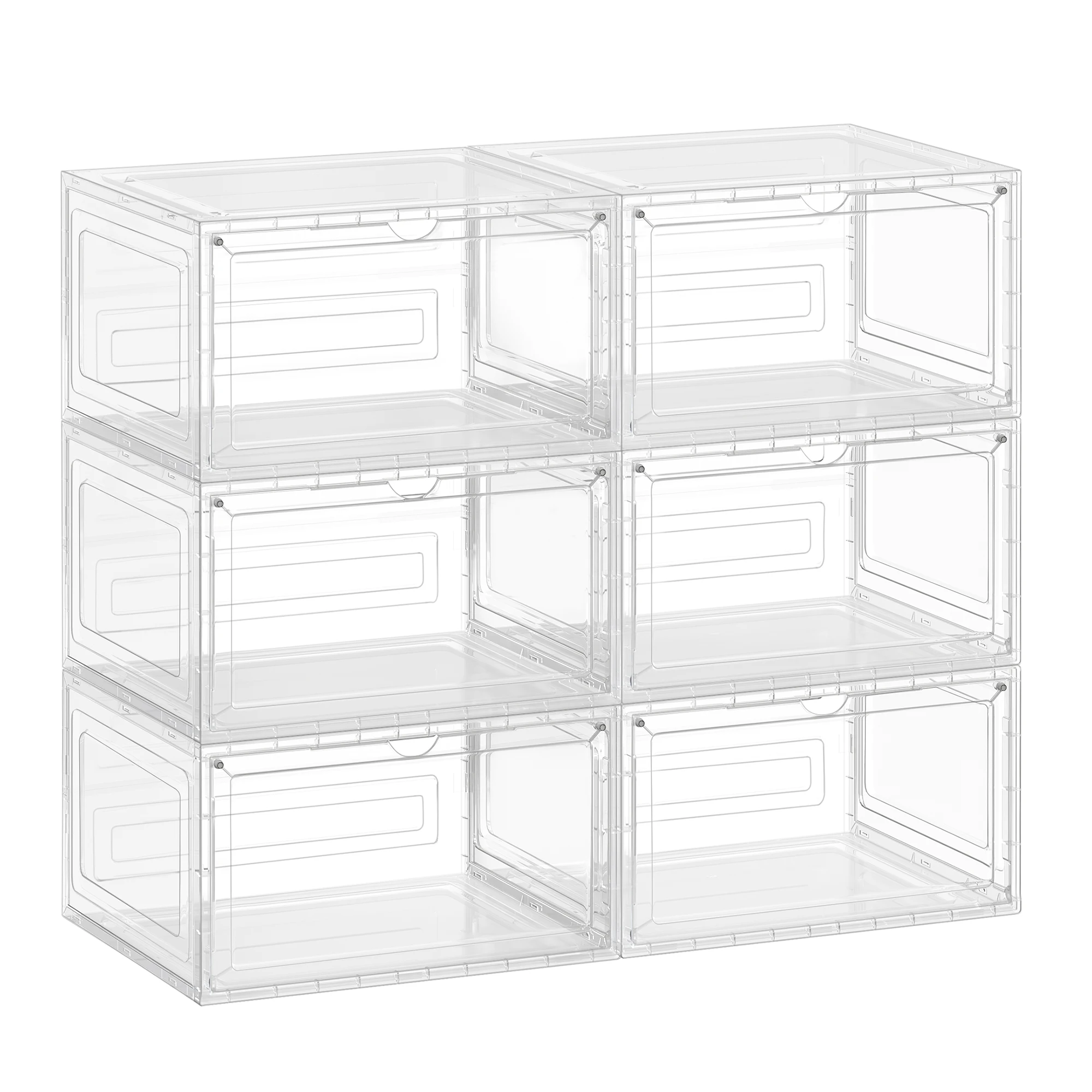 SONGMICS Scatole per scarpe, set da 6, organizer per scarpe trasparente, plastica, con porta, impilabile, 33 x 28,5 x 19,2 cm, per taglie fino alla 46, bianco trasparente