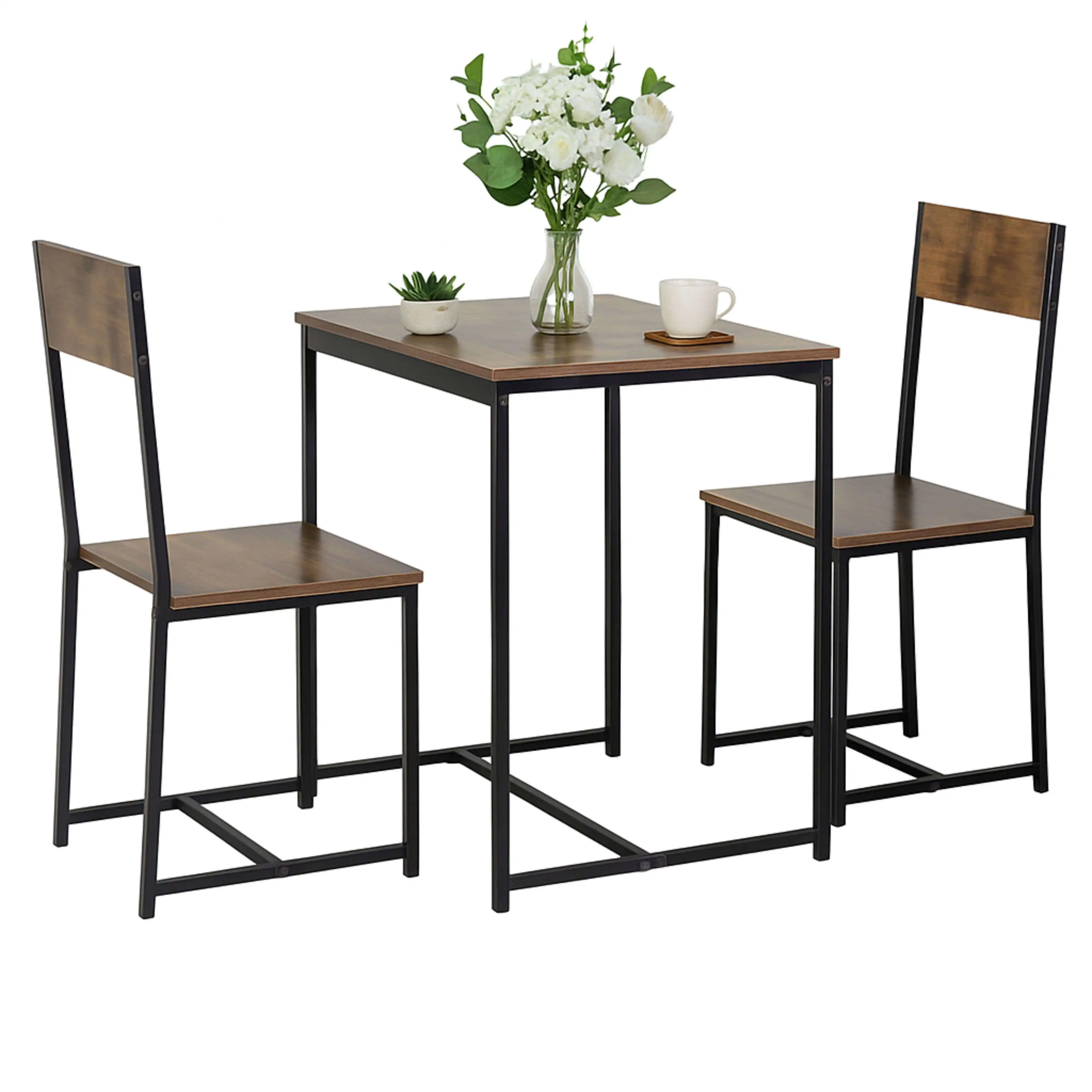 Miroytengo Juego de Mesa Fija con 2 Sillas, Pack Mesa + 2 Sillas, Muebles de Cocina Jess Roble Cambrian y Negro 80x77x50 cm