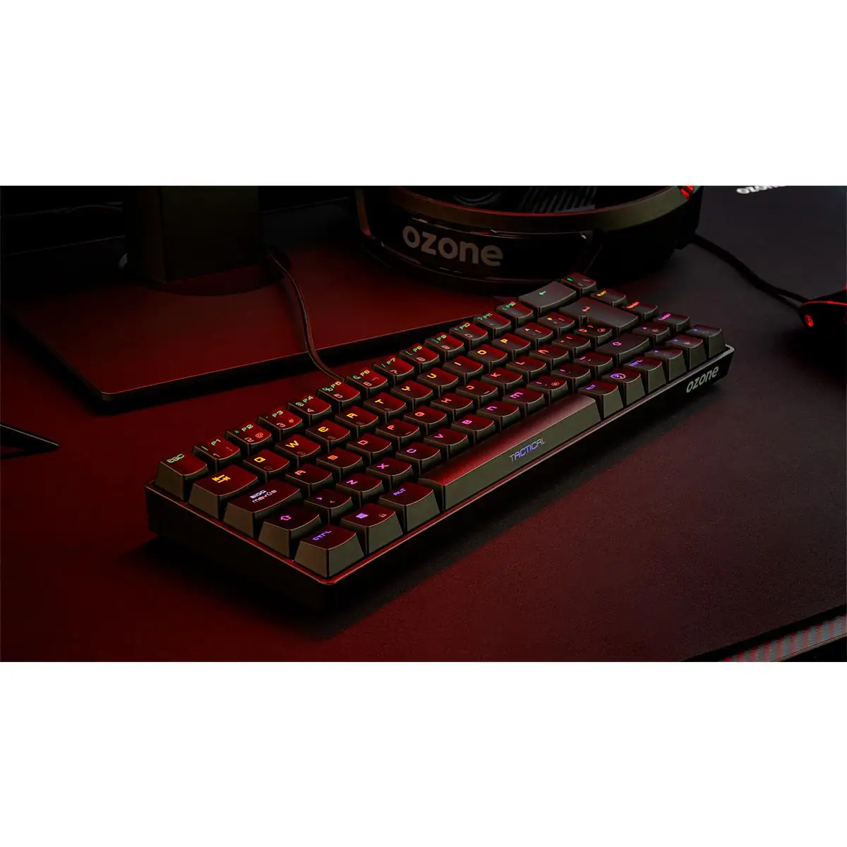 OZONE MINI TACTICAL- Teclado Gaming Mecanico sin Teclado numérico, Bluetooth 5.0, Switches Outemu Red, Iluminacion LED RGB, Silencioso, Layout Español, Negro