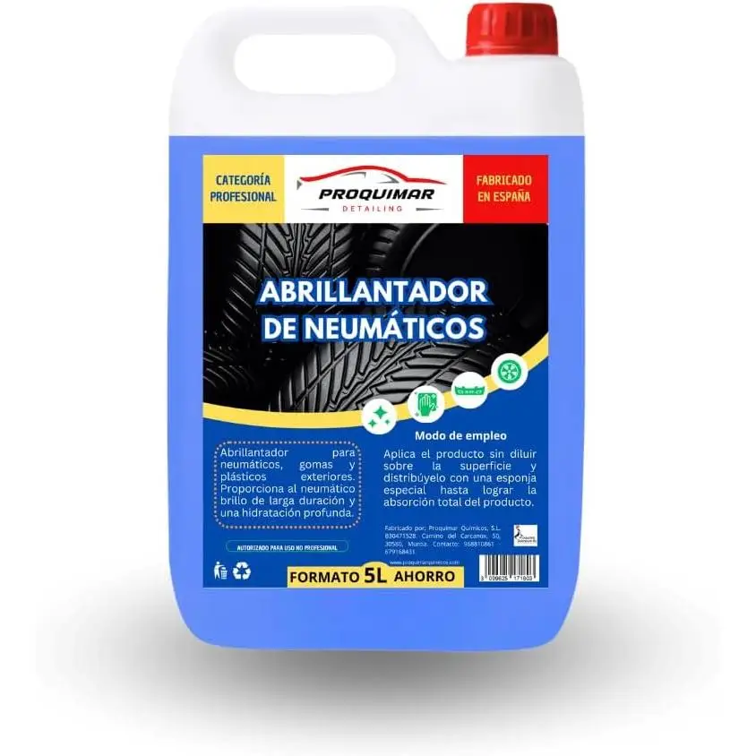 Proquimar | Abrillantador de Neumáticos Profesional - Efecto Brillo Húmedo y Protección - Fórmula Duradera y Antidesgaste - Fácil Aplicación | 5 Littros
