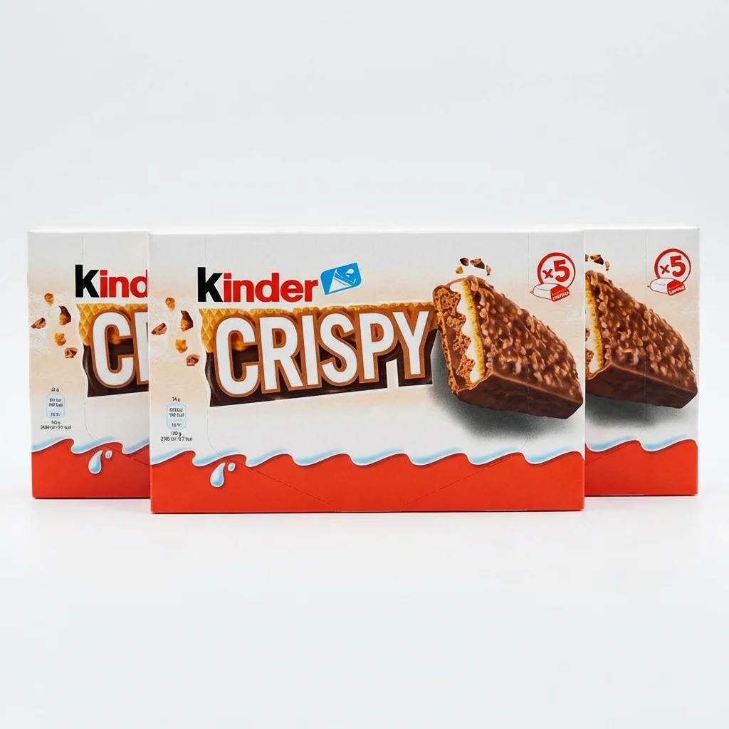 Kinder Crispy – Pack Ahorro 3 Cajas con 5 Barritas de Oblea Rellena - En total 15 barritas (510g) - Crema de Leche y Avellanas - ¡El Snack más Crujiente!