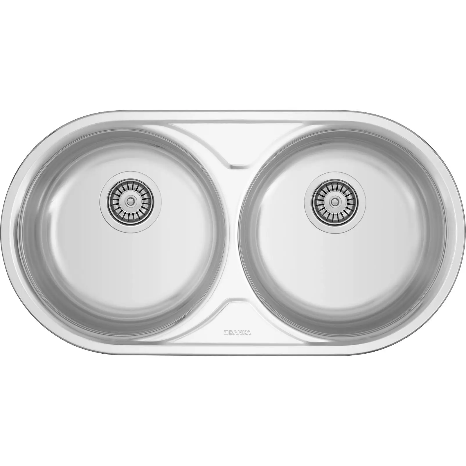 Fregadero de Cocina Encastrar Encimera Redondo 84×44  2 Senos  Con Agujero Grifo Centro  Acero