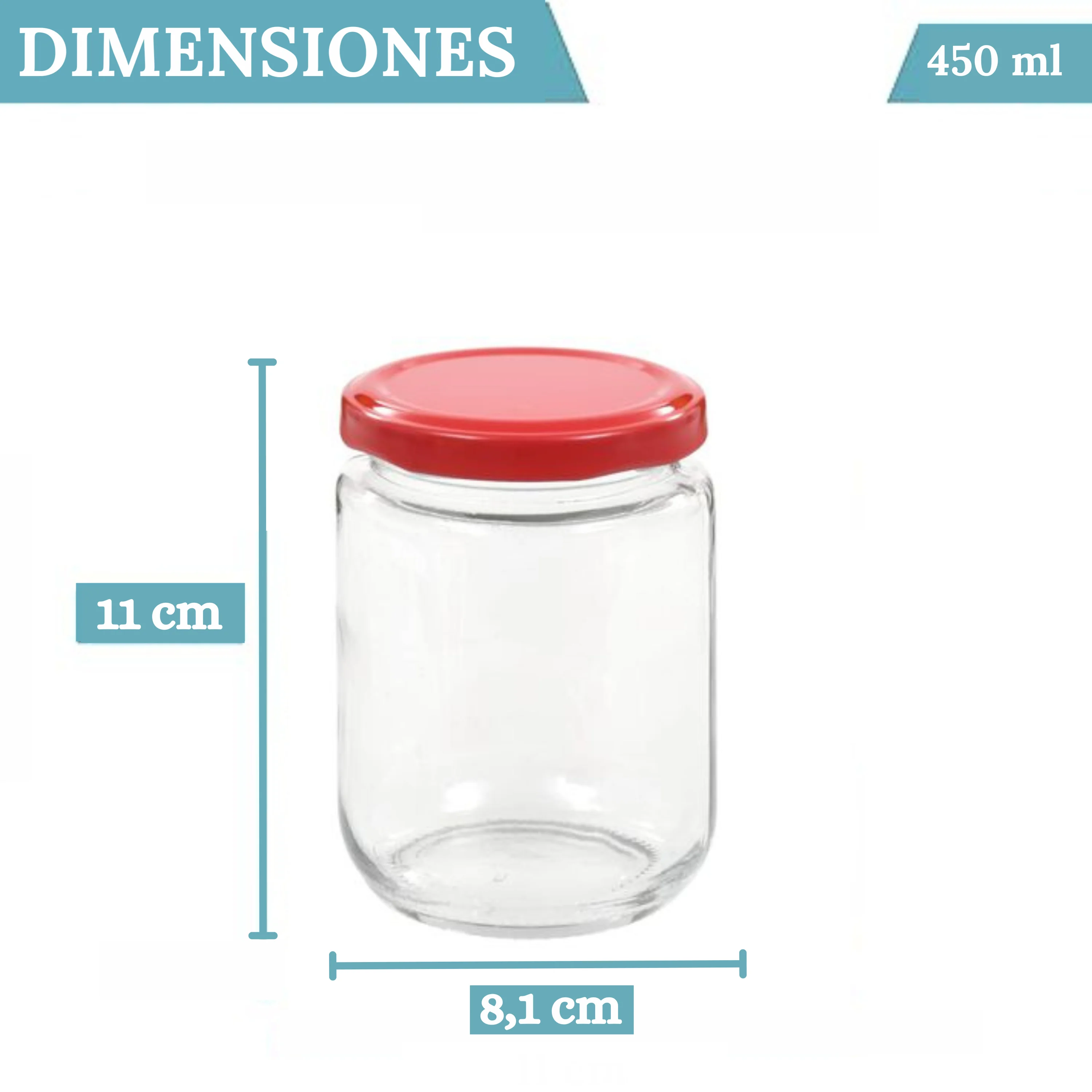 MundoTarros - 12 450 ml glass jars with metal red lids + EBook with 102 recipes for preserves + labels-screw lid jars for Home Food-watertight pot-includes labels-medium jars