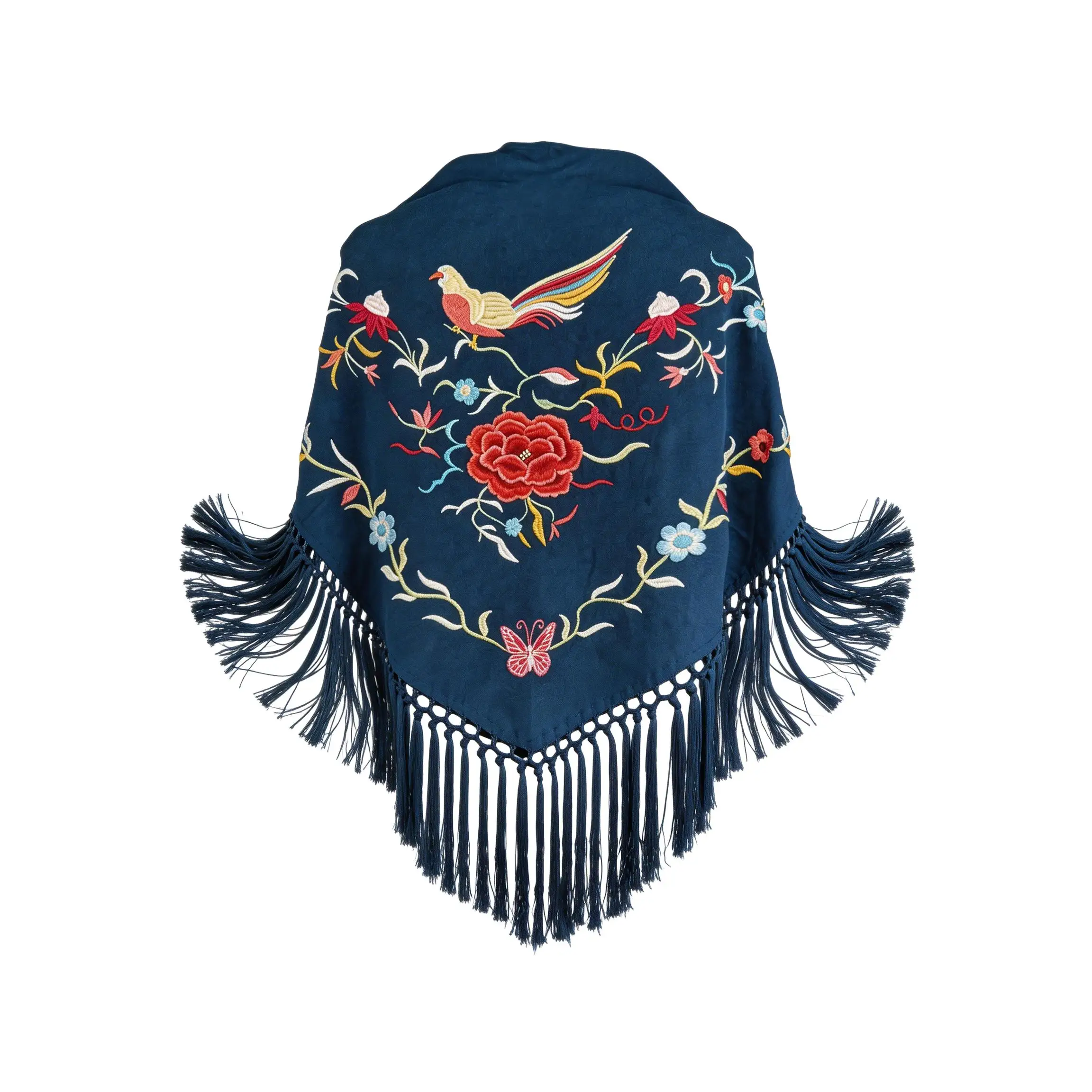 Mantón de Flamenco con Bordado de Pájaro de Chiffón 140X50 con flecos corto 20cm