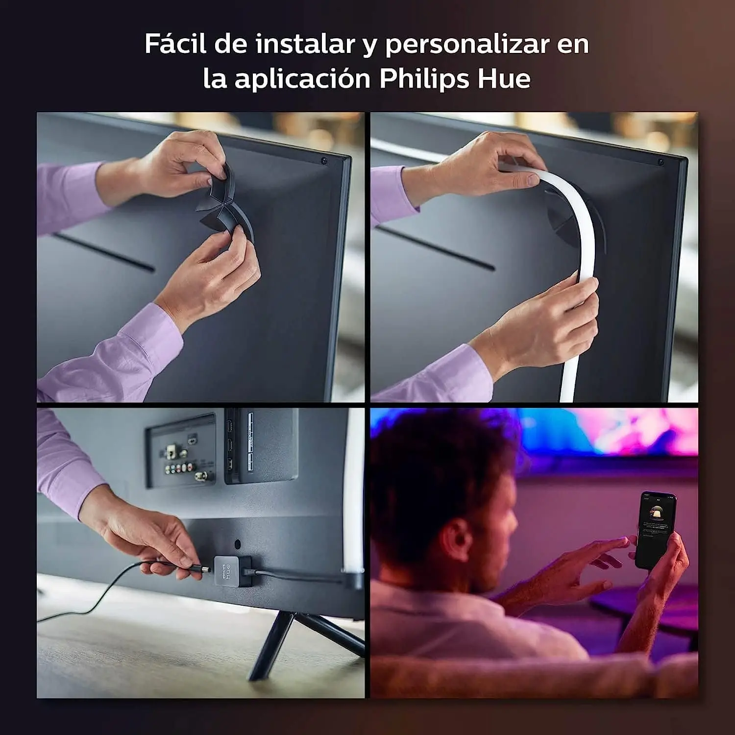 Philips Hue Smart LED Strip Gradient for 55-Inch TV, easy Bluetooth installation, syncs with up to 50 devices using Hue Bridge for immersive lighting experience with movies and games. #3