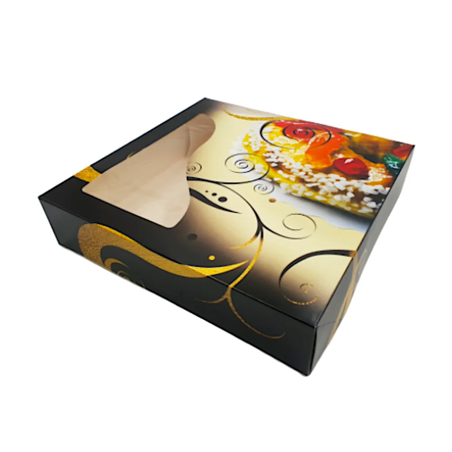 Caja para Roscón de Reyes Glotomania - Negra y Dorada - 40 X 50 X 8 Cm