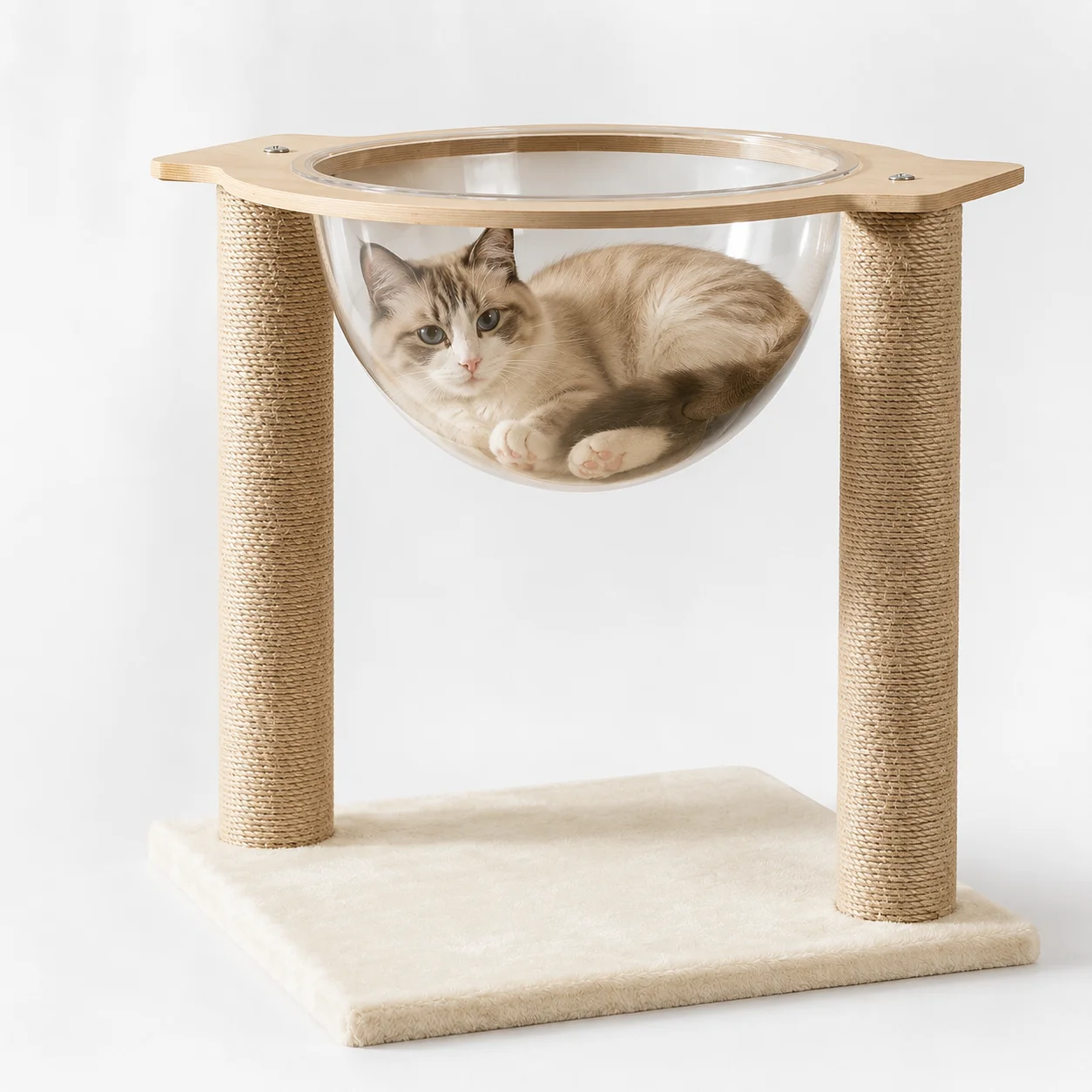 iPewwie - Rascador para gatos de madera con cama acrílica y poste de sisal 40x40x43 cm Diseño moderno y compacto Árbol para gatos Sisal resistente Fácil de montar