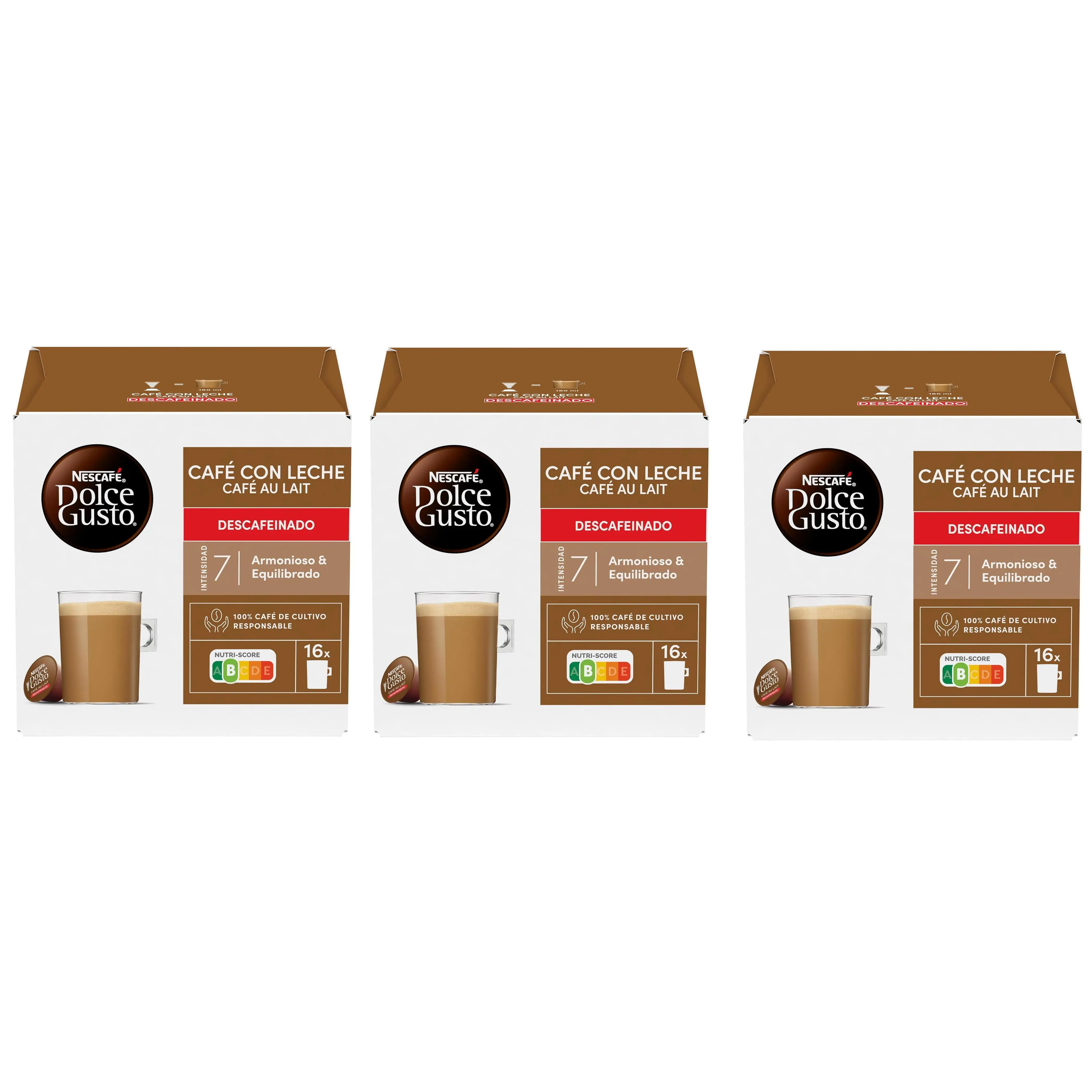 Nescafé dolce gusto decaffeinated milk coffee, (pack 3 x16) total 48 capsules