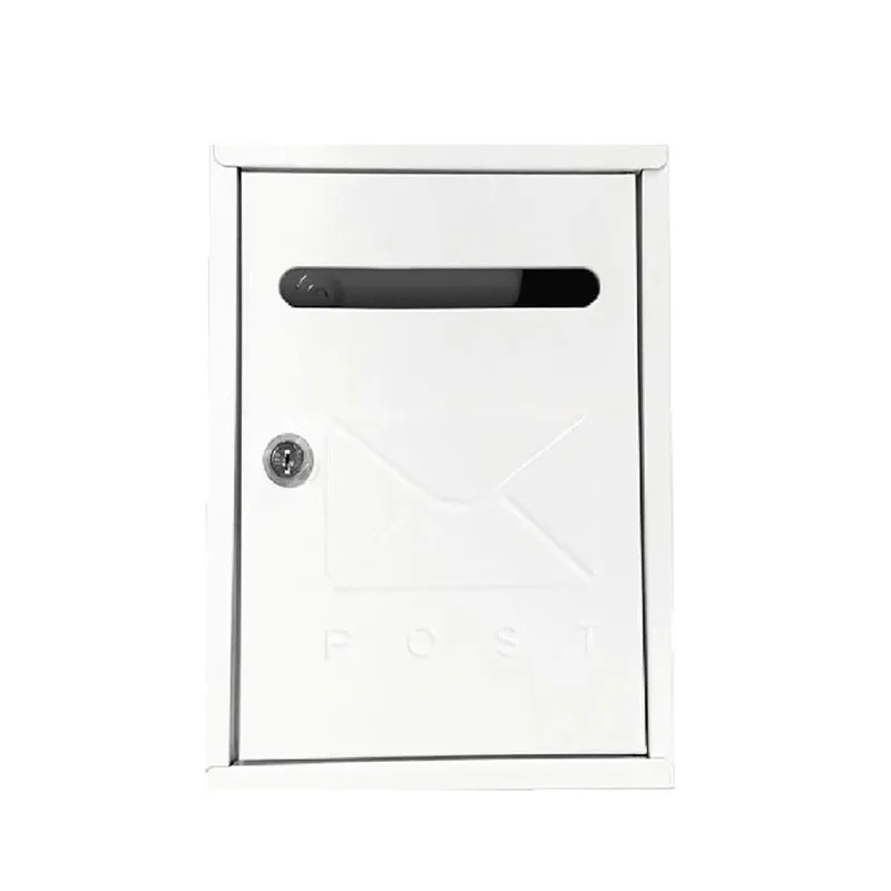 Compact steel vertical wall mailbox with lock - large opening - includes screws (white/black)