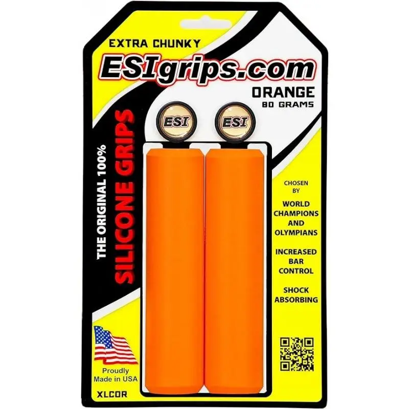 Esigrips - Puños de ciclismo EXTRA Chunky Color Naranja para bicicleta de montaña y carretera, 100 % silicona fabricados en USA, absorción máxima de vibraciones, longitud 130 mm, diámetro 34 mm