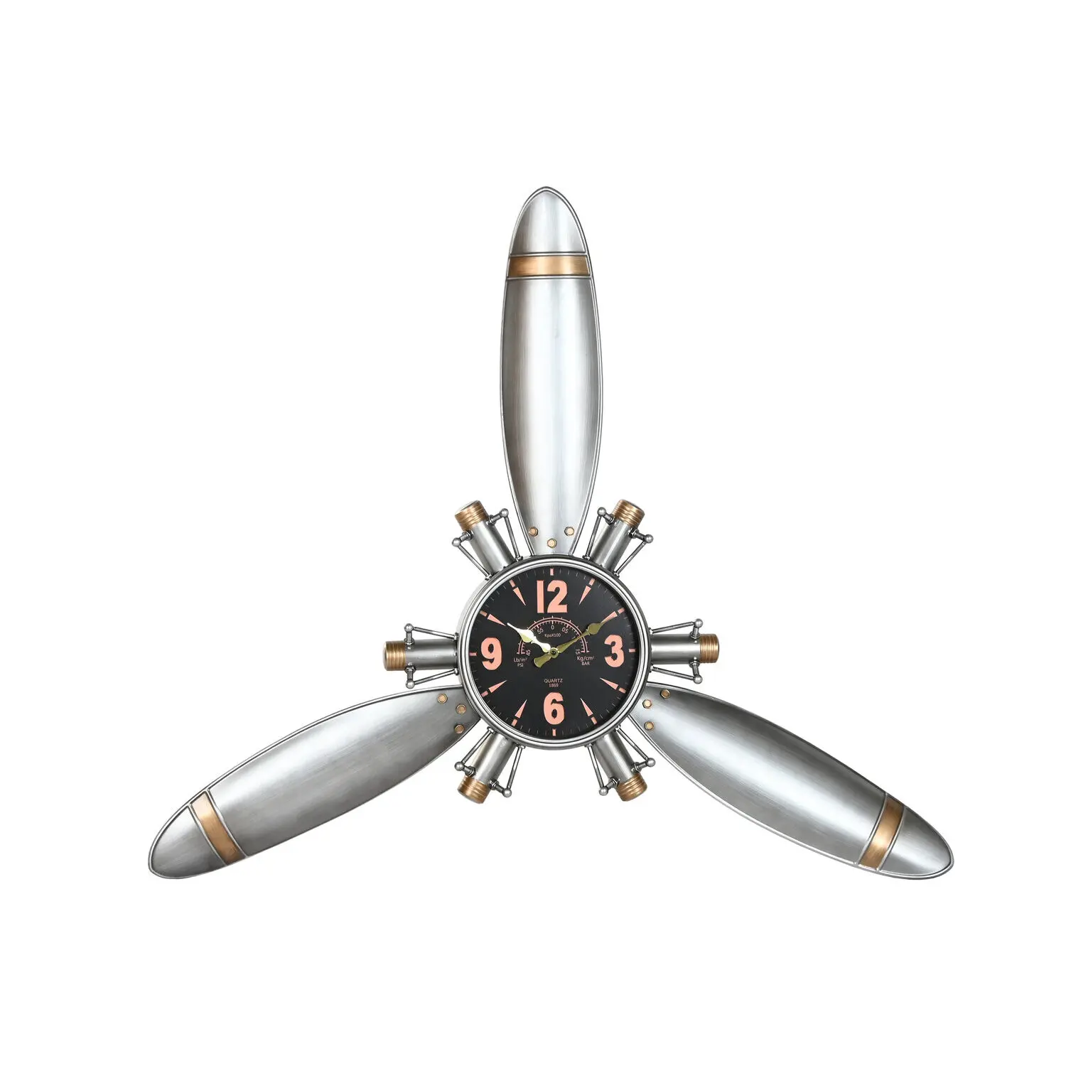 Reloj pared metal 121x7x106 helice avion plateado , El mejor complemento para tu hogar.