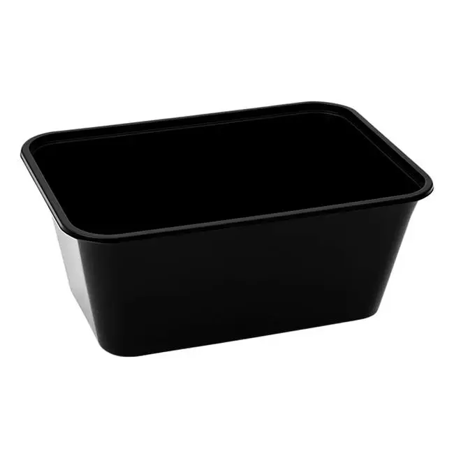 MONOUSO | Envase Rectangular Plástico PP Negro 1.000ml 17,6x12,4x7cm (50 Uds)