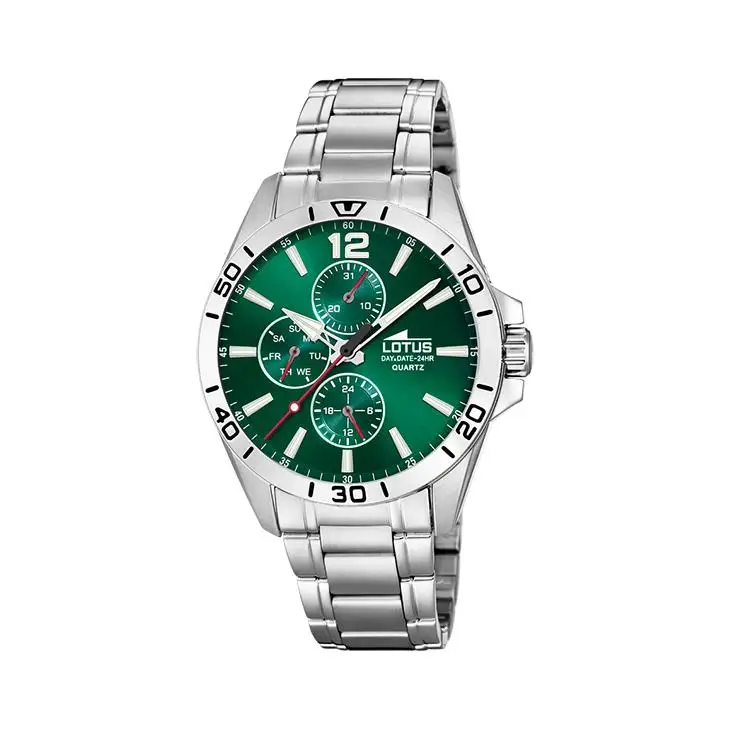 Lotus Reloj de Hombre – Estilo Sofisticado, Esfera verde y Múltiples Funciones 18812/7