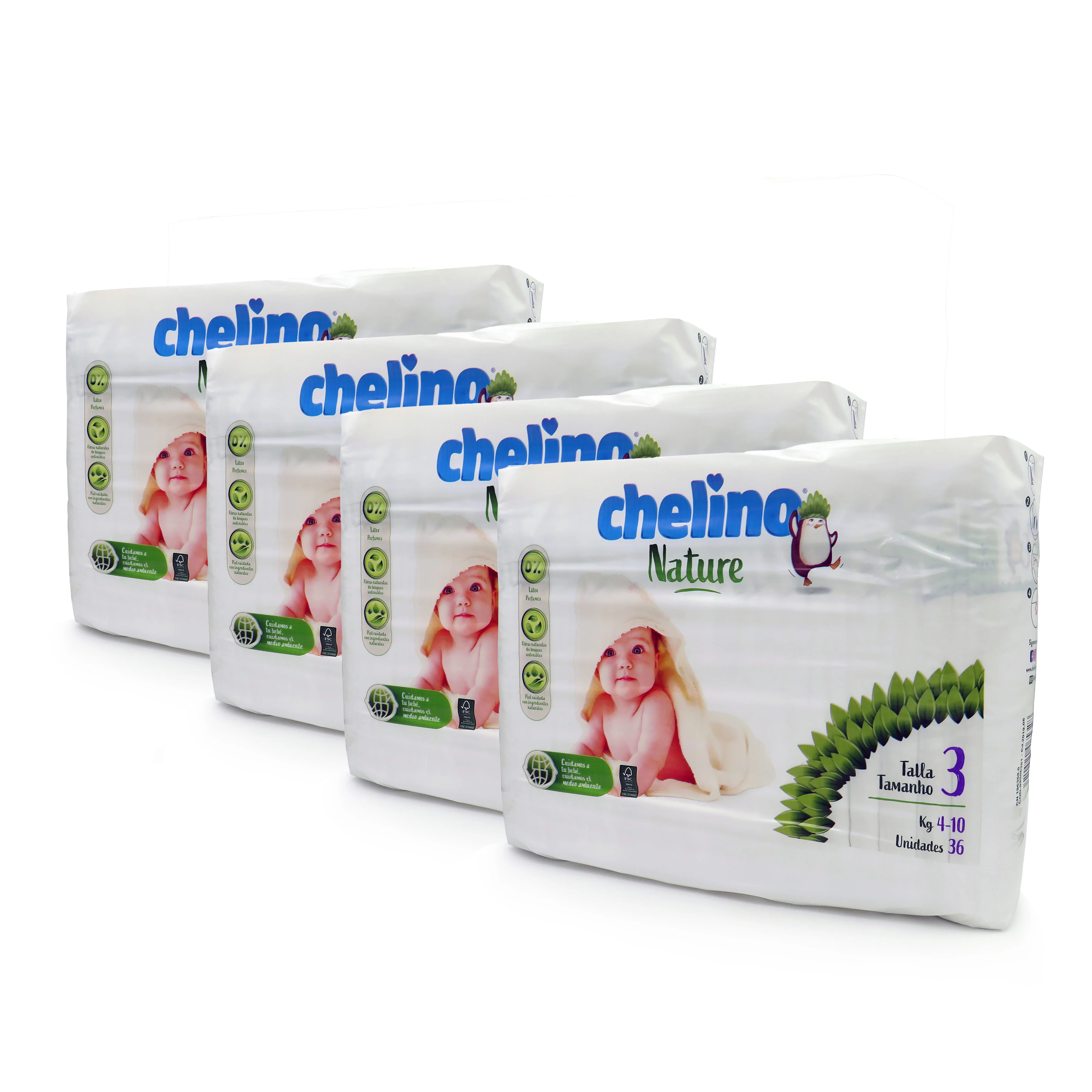 CHELINO NATURE PACK saving disposable diapers size 3 (4-10Kg) 144 PCs (4 packs 36 PCs)