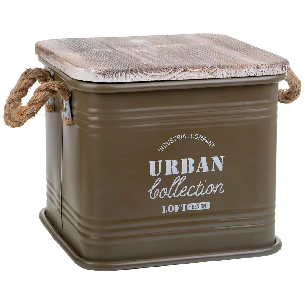 Wonderlust Deco - Caja cuadrada de metal impreso 27x27x24,5h cm