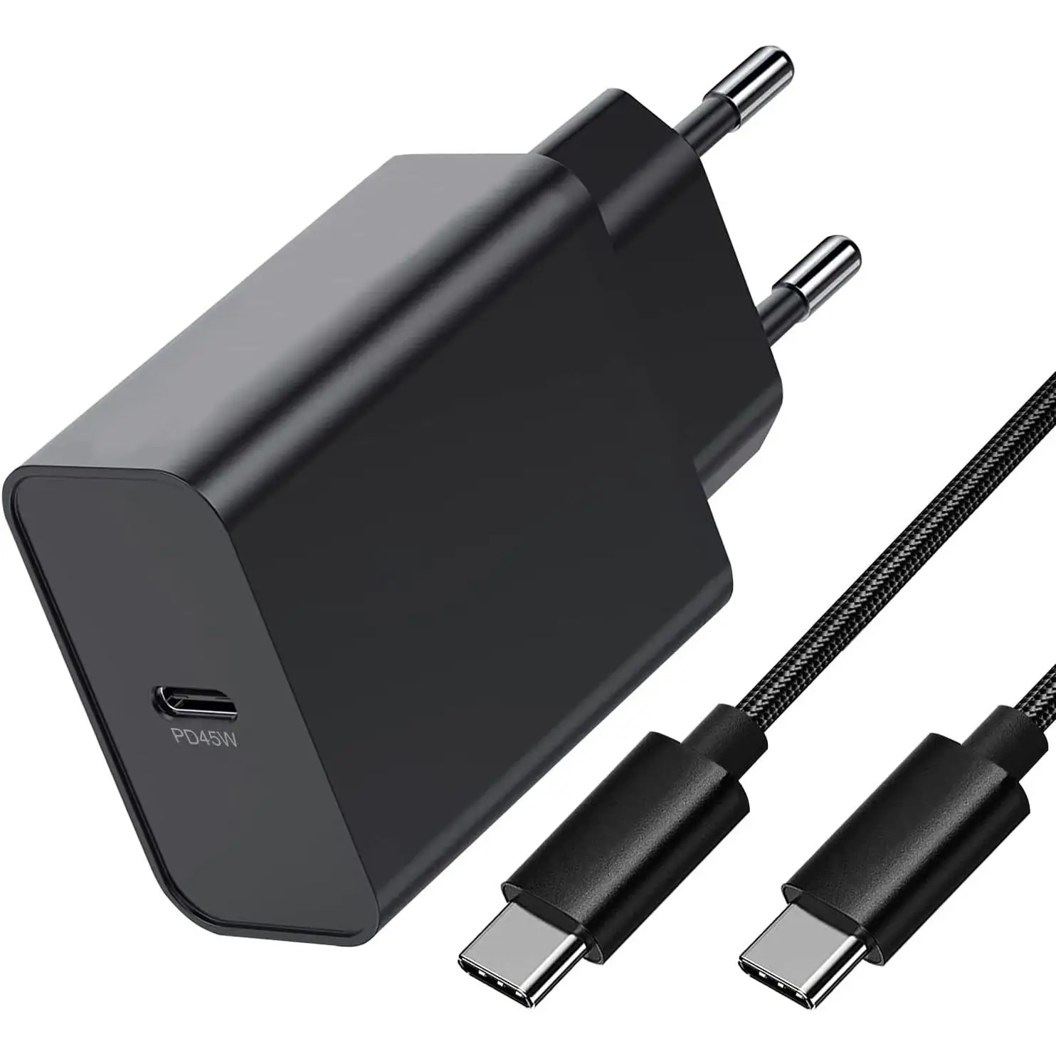 Cargador Carga Rapida de 45W con Cable Type-C de 5A 1M, Negro, Adaptador USB C 45W PD para Samsung