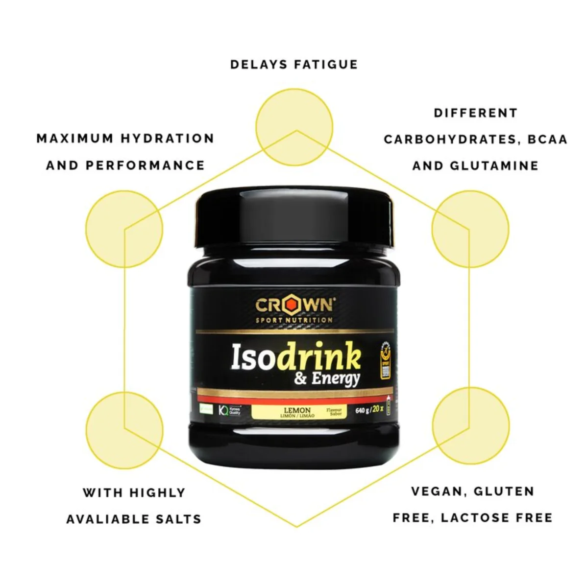 Crown - iso drink - various flavors - *640g 20 services* suitable vegans **premium isotonic with carbohydrates, salts and amino acids**