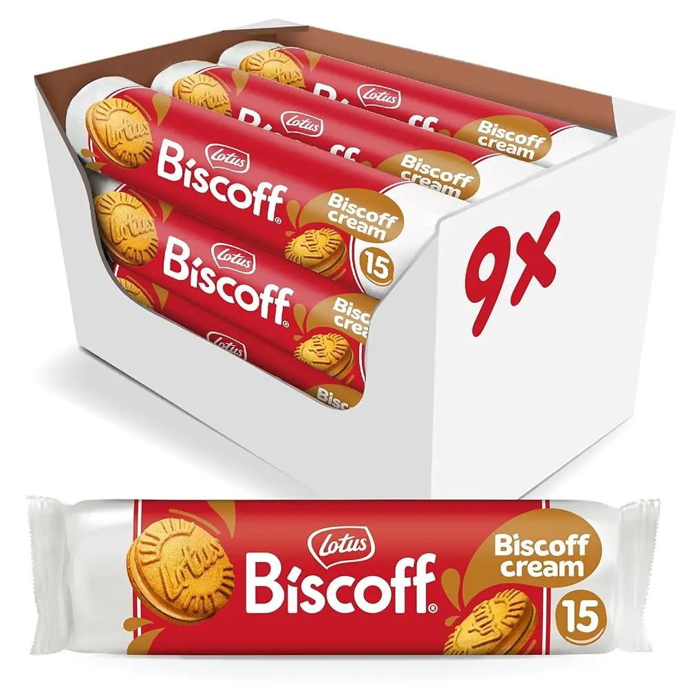 Lotus Biscoff Galletas Sandwich con Relleno de Crema Lotus, 9 Unidades de 150g cada una