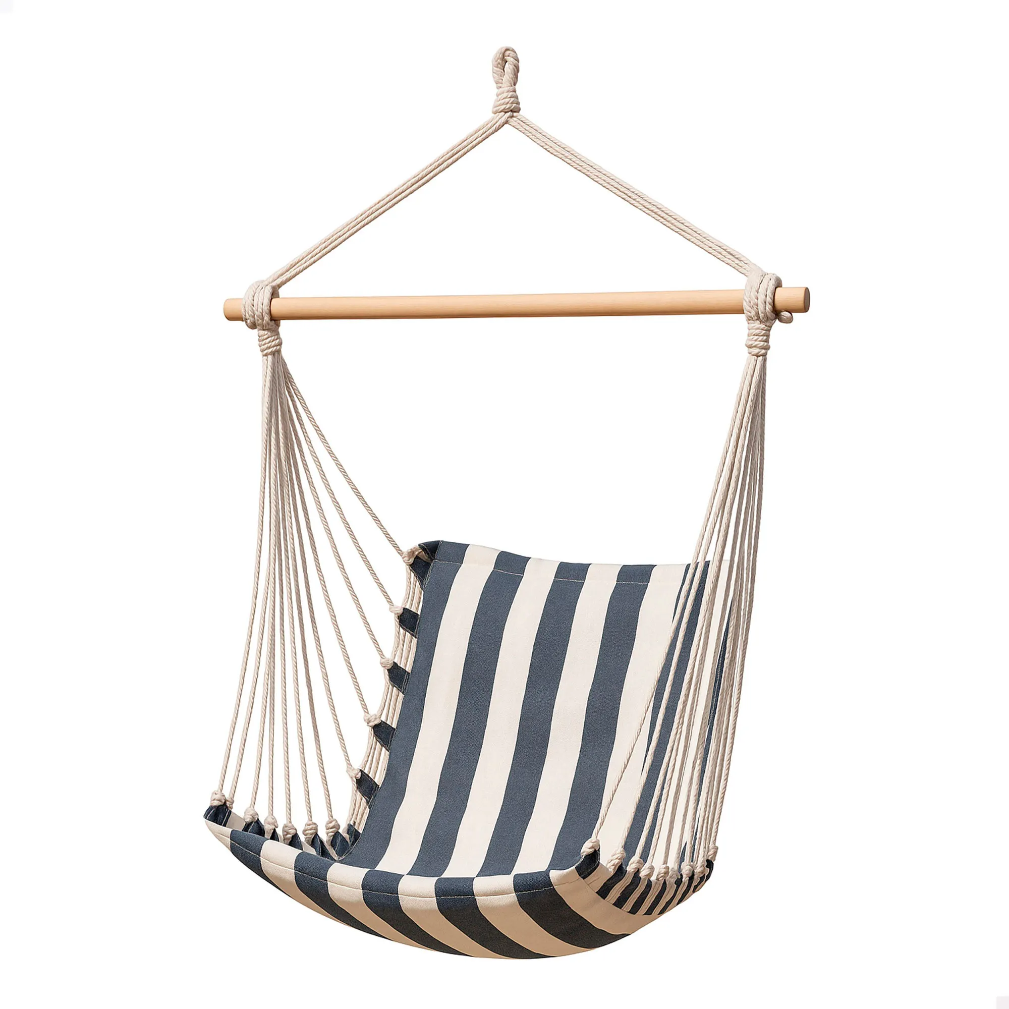 Aktive - Silla colgante 90X55x125 cm de algodón y poliéster a rayas, con soporte superior de madera, ideal para jardín, terraza o camping