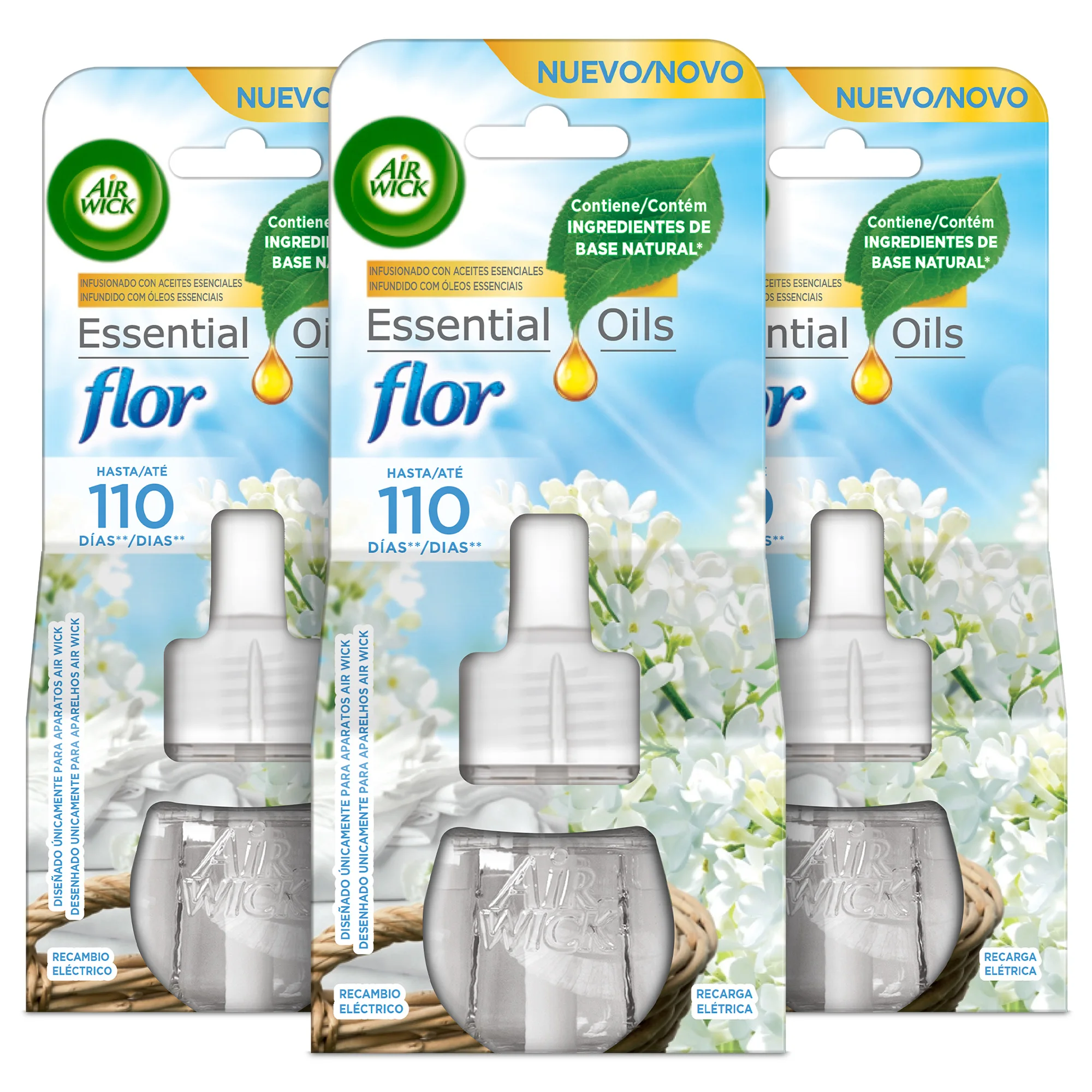 Air Wick Eléctrico - Ambientador para casa con aroma a Flor Frescor Ropa - 3 recambios
