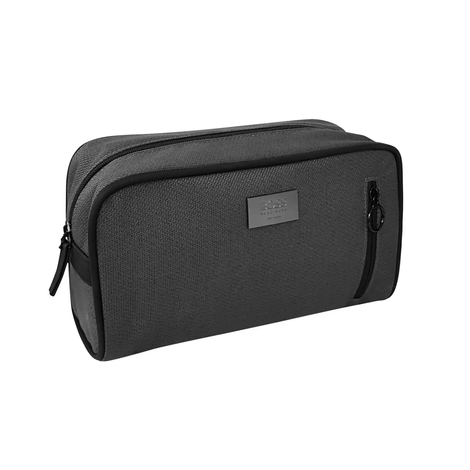 Hugo Boss The Scent Travel Pouch GWP Bag QC177102, negro, compartimentos principales, forro marrón, cierre de cremallera, tamaño compacto, artículo promocional
