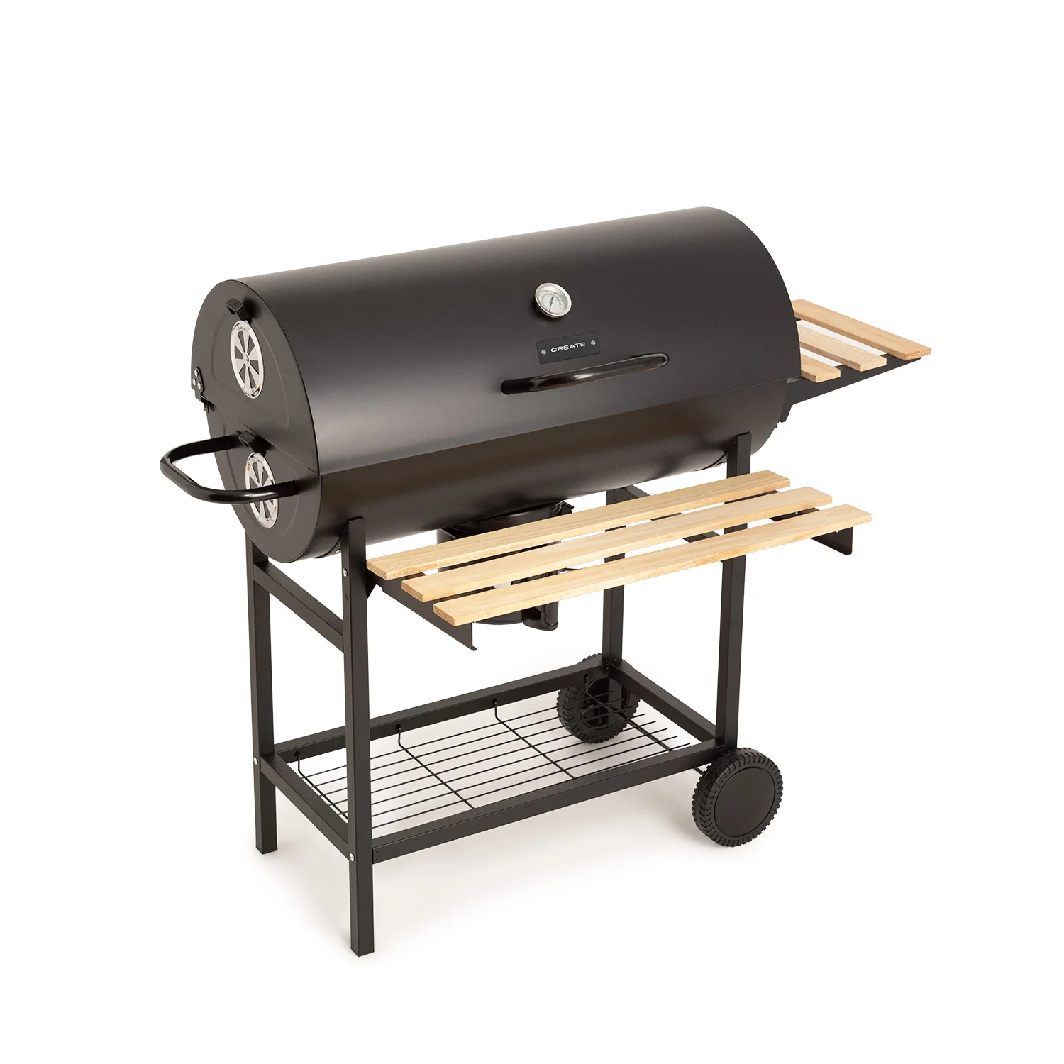 Create - create charcoal smoker barbecue with wheels and foldable side trays - smokey bbq