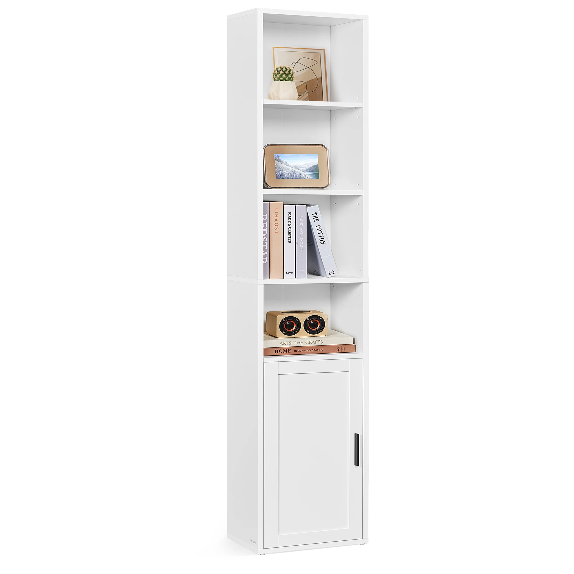 Libreria VASAGLE, scaffale verticale a 6 livelli, con anta, 24 x 31,8 x 175 cm, per soggiorno, studio, ufficio, sala da pranzo, bianco nuvola/marrone rustico