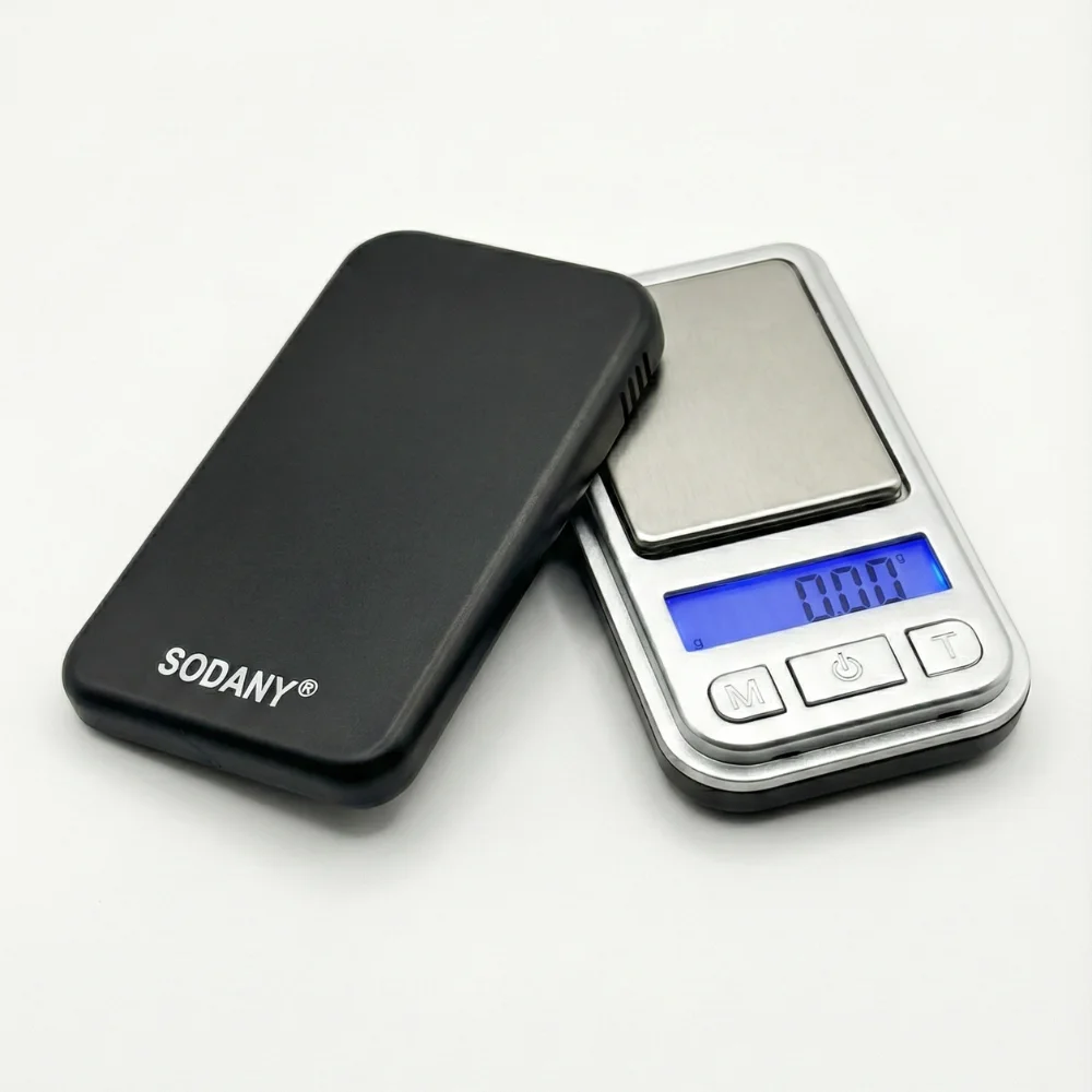 SODANY Mini Báscula Digital Precisión 0.01g Joyería Oro, Gramera Bolsillo con Funda Piel y Tapa Protectora