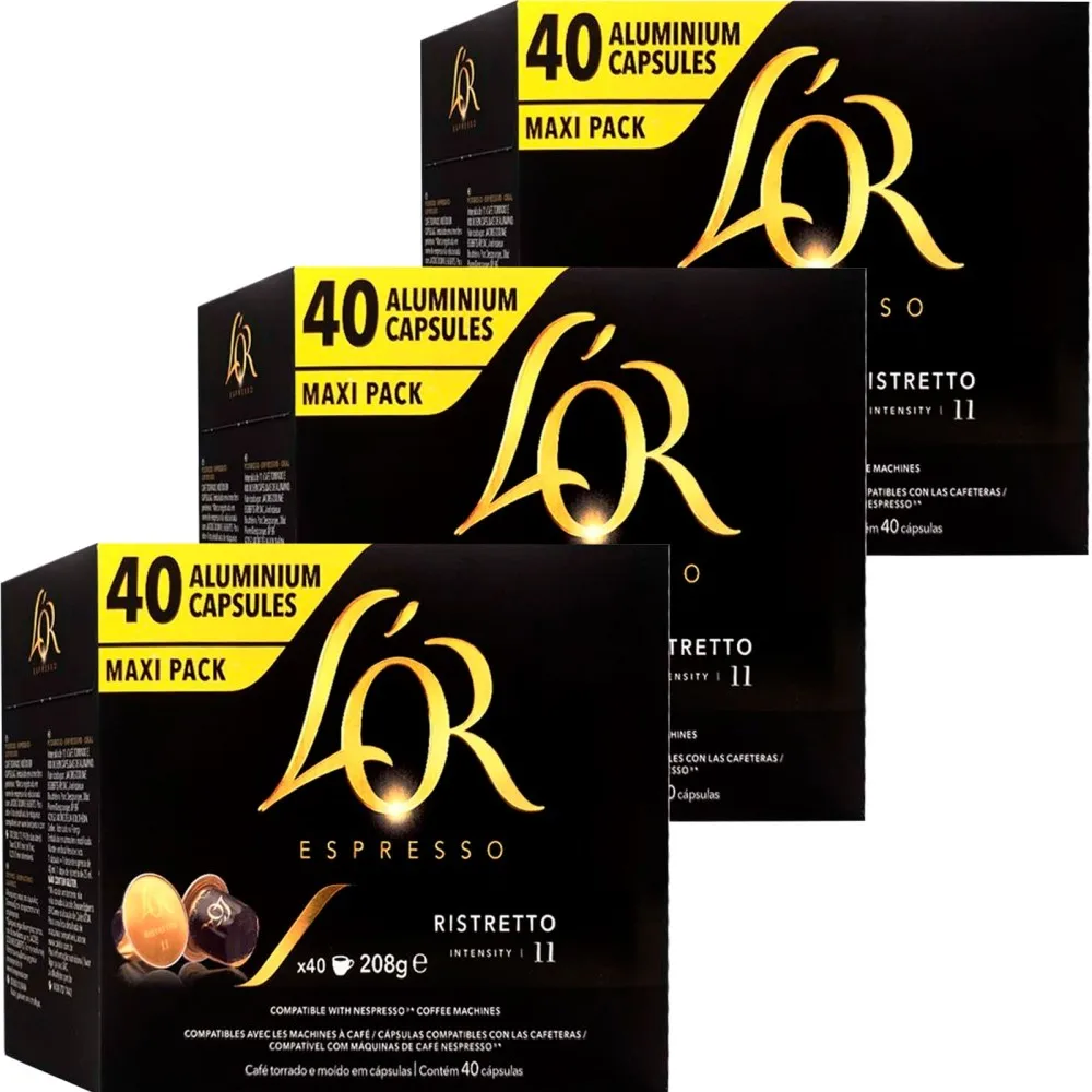 3 boxes Ristretto L'OR 40 capsules Maxi Pack compatible Nespresso 8711000390214