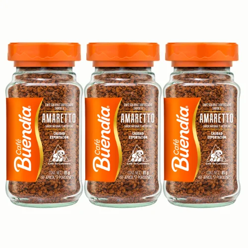 Café Buendia Sabor Amaretto 85 g - PACK 3 UNIDADES - Soluble Iiofilizado de Calidad Superior - Qumir