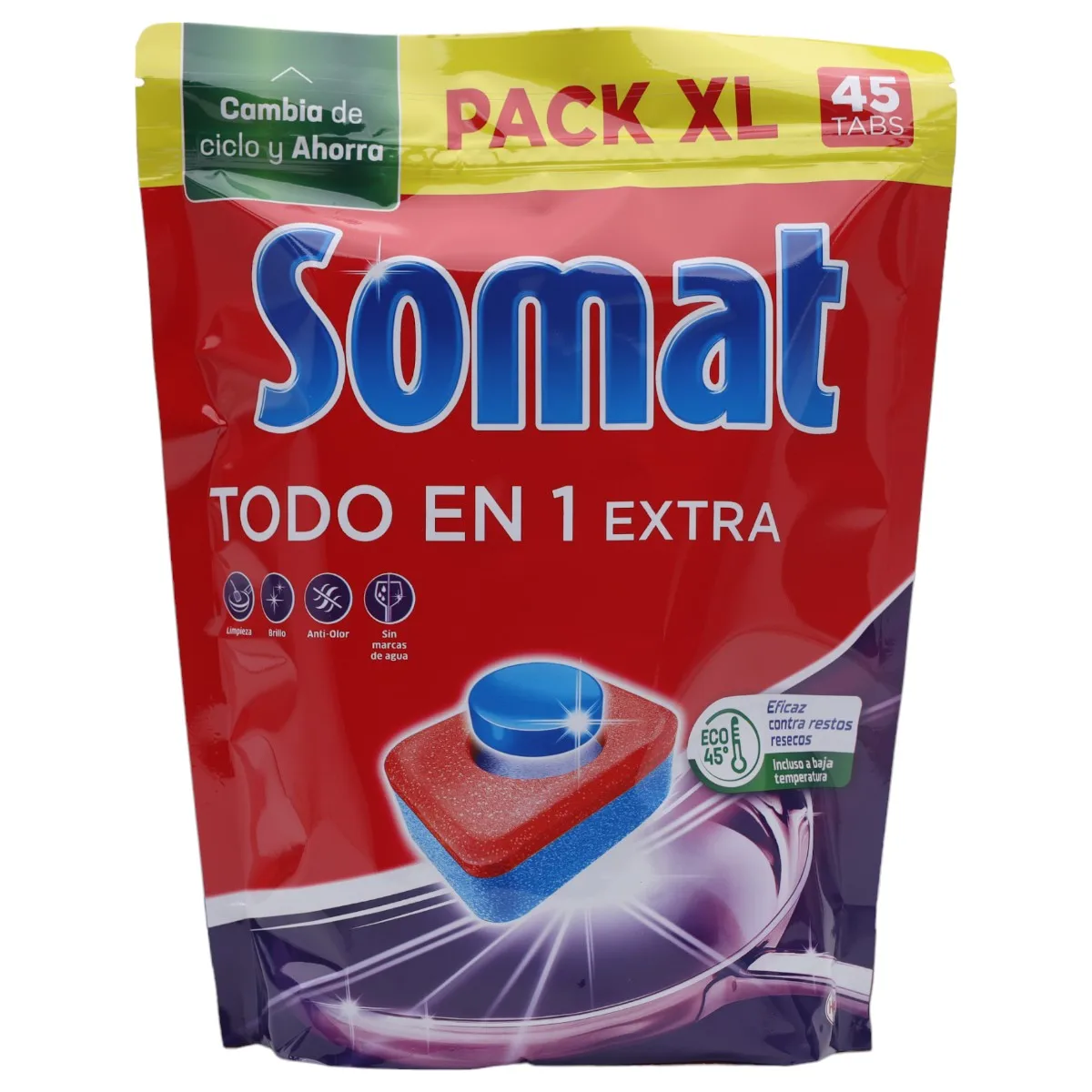 SOMAT Pack 2 bags of dishwashing detergent in tablets all in 1 extra bag 45 pills (Total 90 pills) saving Pack