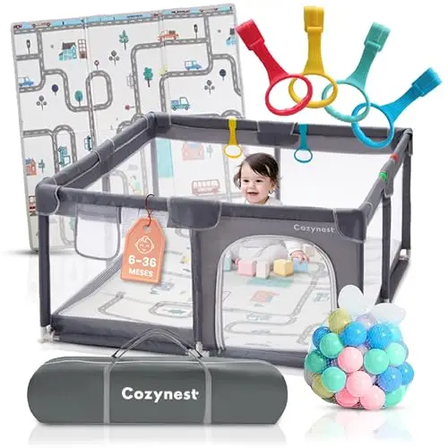 COZYNEST  Parque Infantil Bebe 120x120 cm con Alfombra y 30 Bolas de Colores  Corralito bebé antideslizante