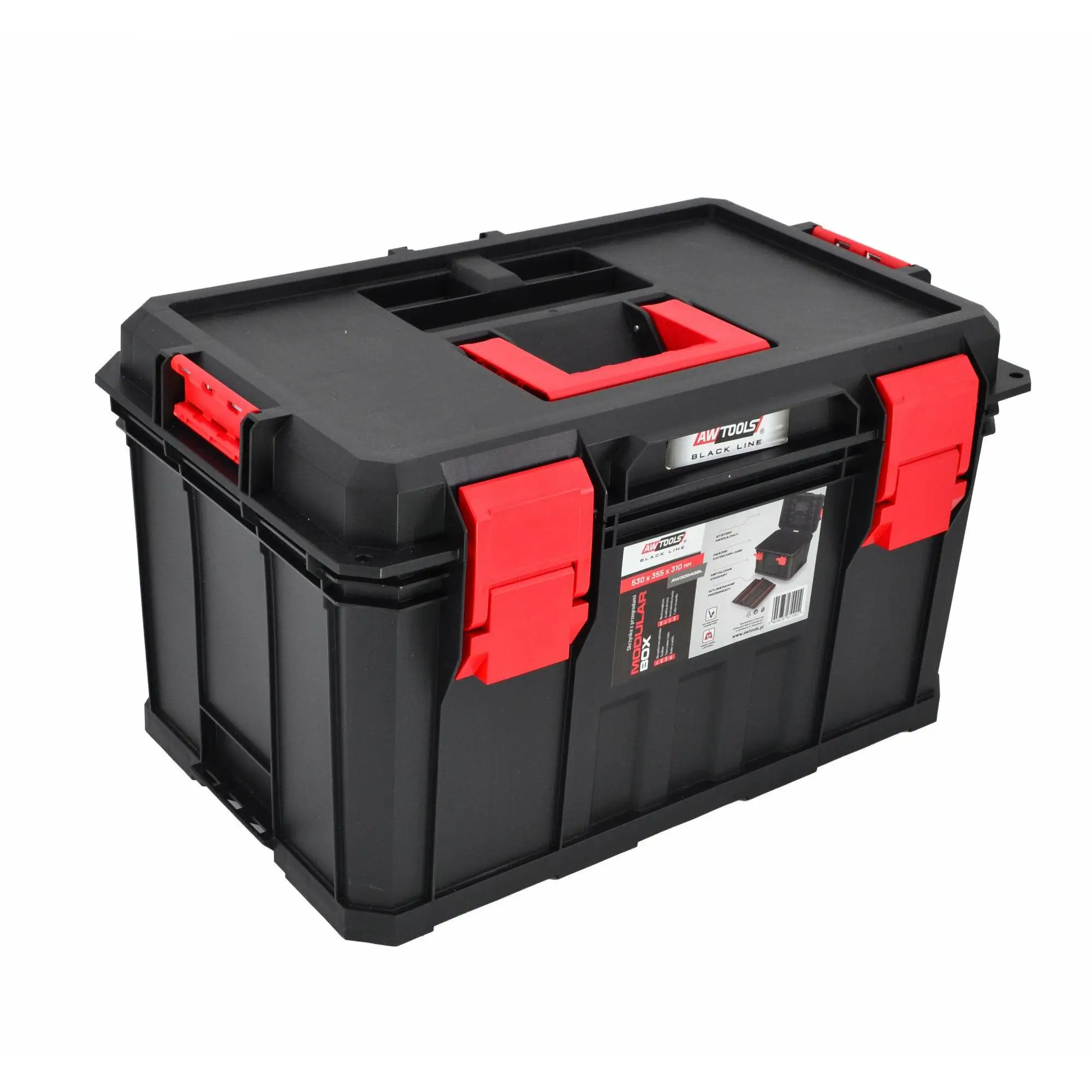 Awtools modular box 530x355x310mm, multi compartment organizer box, impact resistant storage case with dividers for tools and hardware, ideal portable toolbox for effective organization and