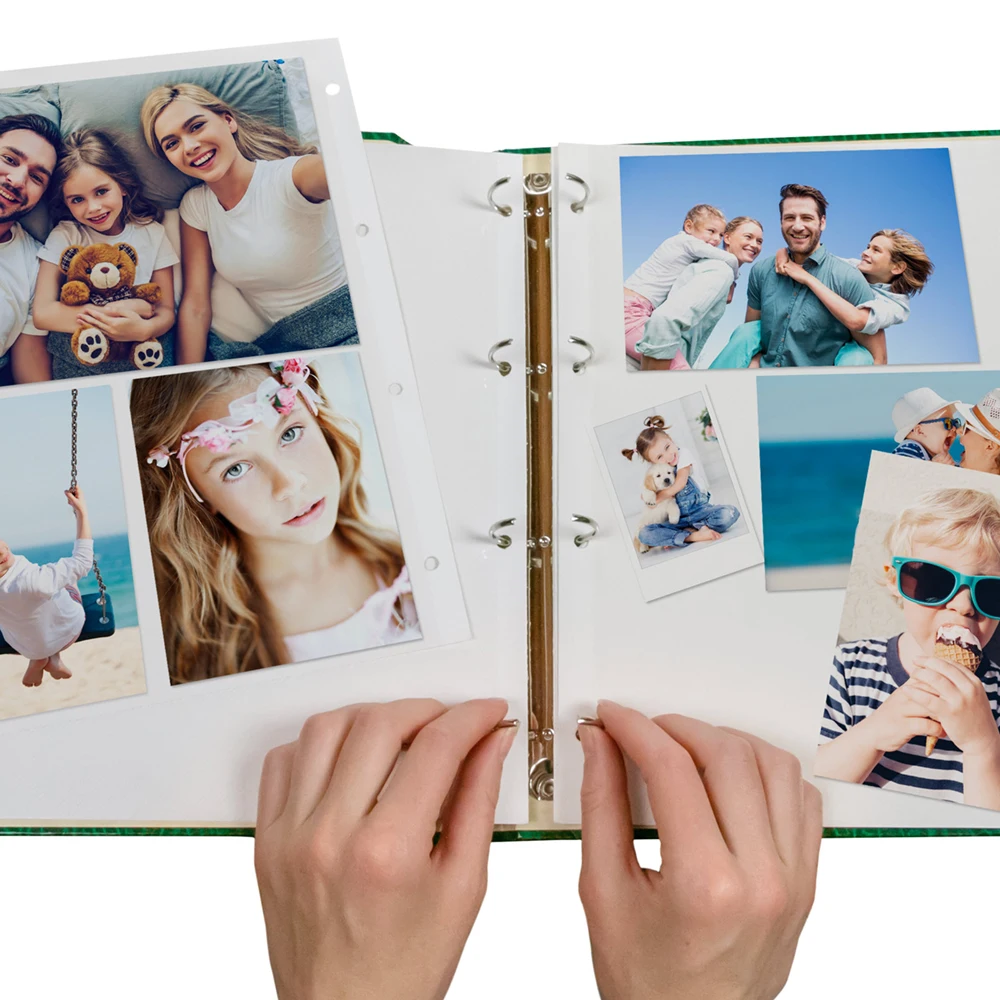 Slip-In sheets for Photos 10x15 cms, replacement compatible with ring album, to preserve your favorite memories and photos-20 sheets. Easy placement, total protection