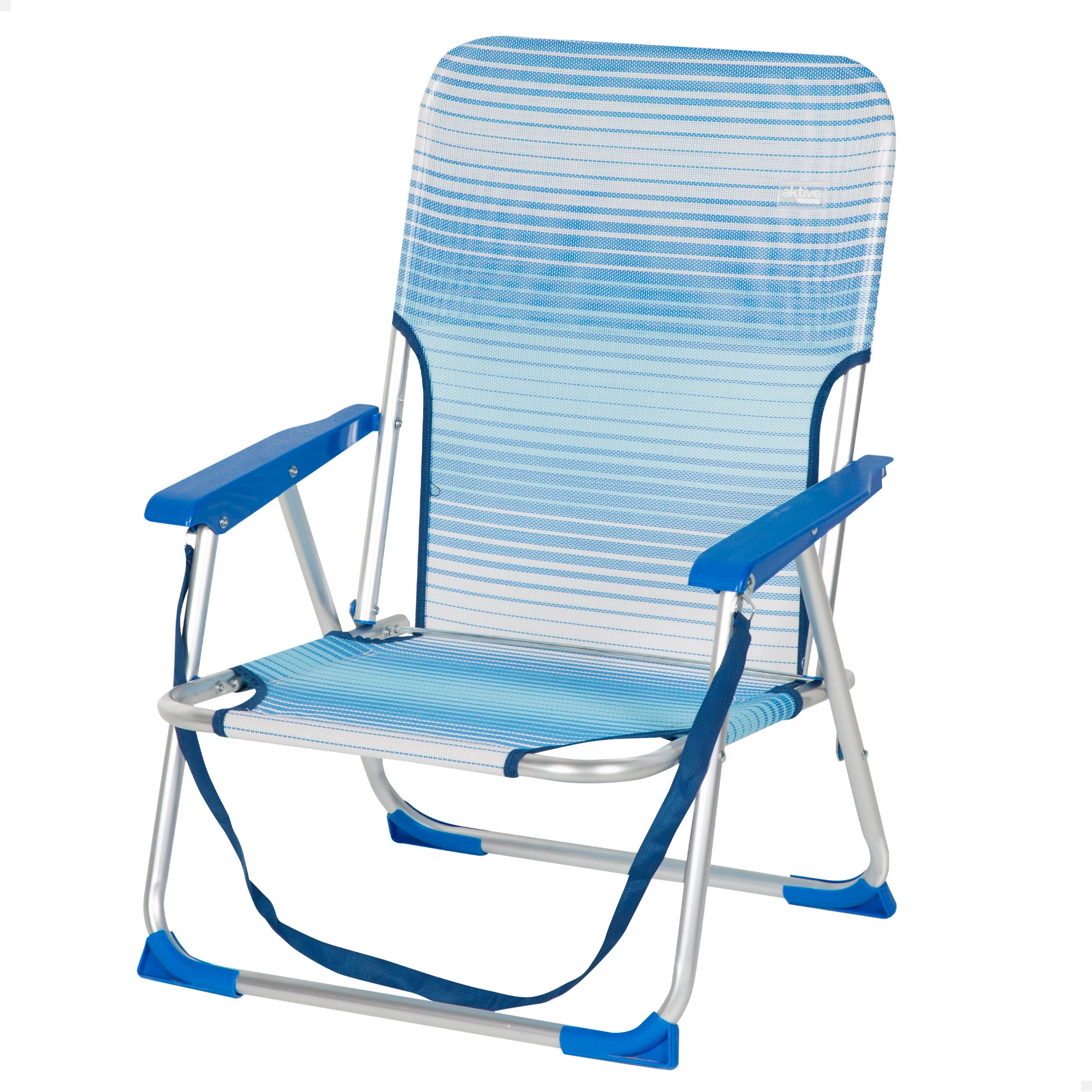 AKTIVE Silla playa plegable, Silla baja de playa, Azul rayas, 44x35x72 cm, Incorpora topes antivuelco, Asa de hombro, Soporta 110 kg, Sillas de playa, Sillas de playa bajas, Sillas de playa plegables,