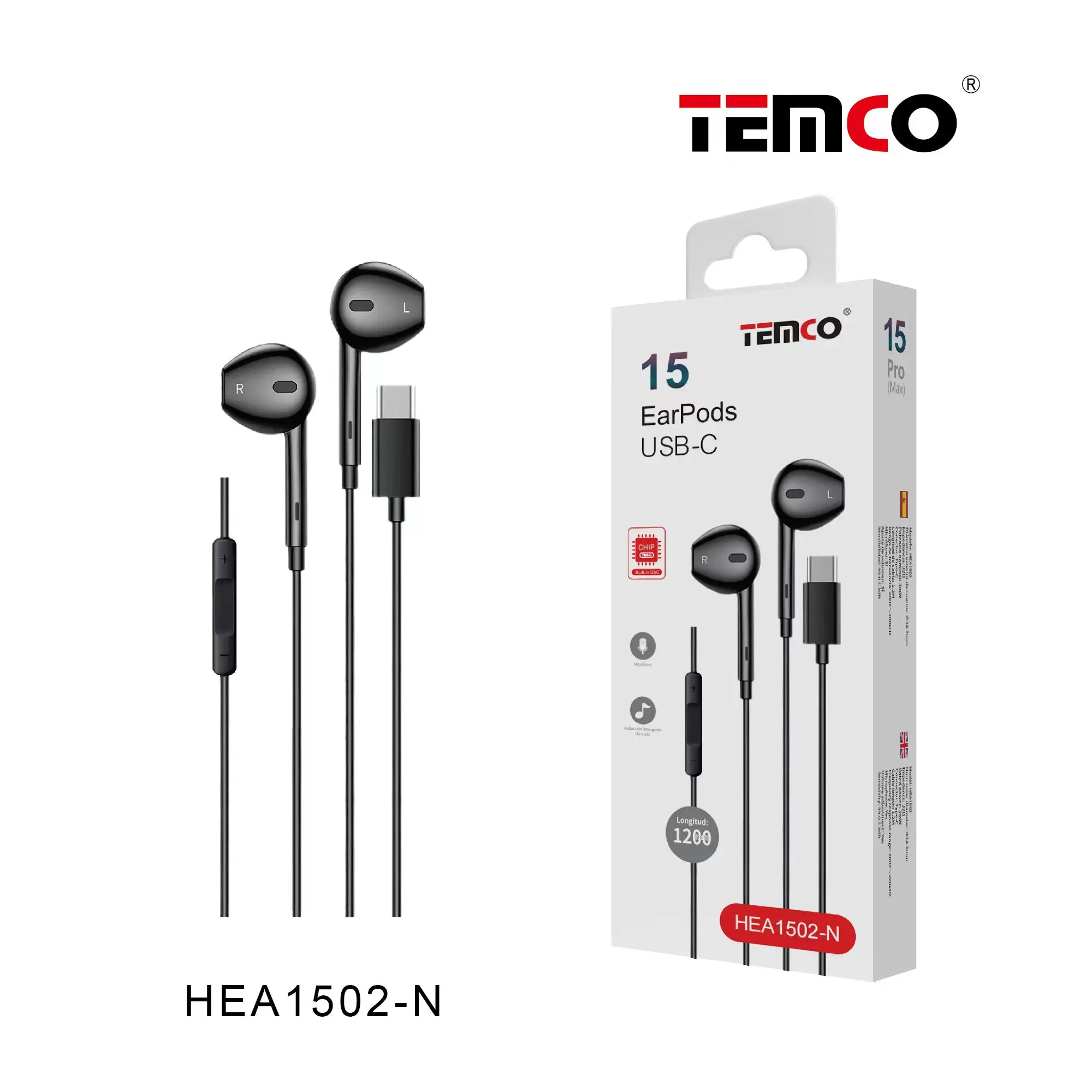 Type c headphones 15 earpods 2g black