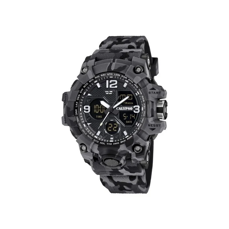 Calypso K5855/4 man watch-x-Trem, camouflage gray Black, 56mm