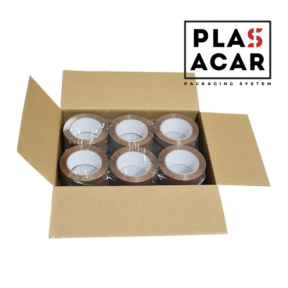 Plasacar S.L. Brown Acrylic PP Adhesive Tape 48 mm x 126 m (Pack of 36 units), high adhesion, noise-free application, durable for paper, resistant to heat and temperature changes, perfect for long-term use.