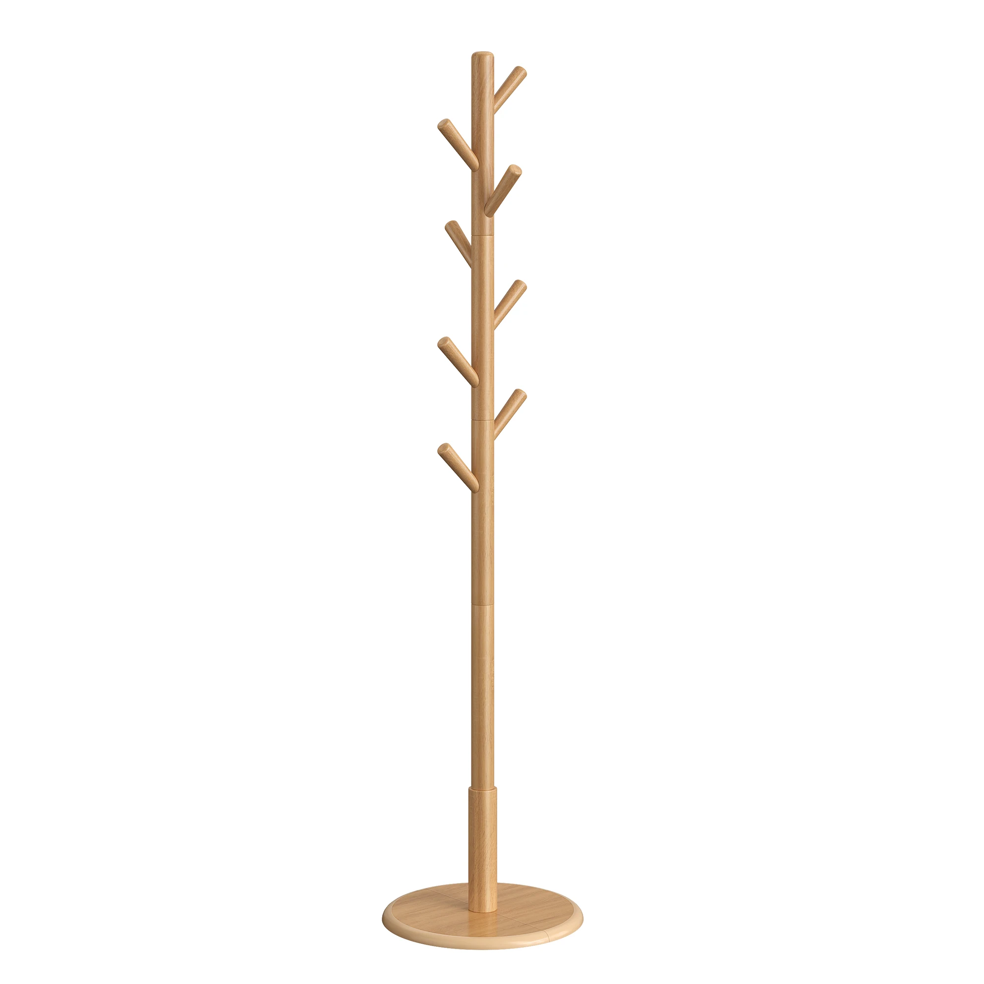 VASAGLE Perchero, Madera Maciza, en Forma de Árbol, 8 Ganchos para Chaquetas, Sombreros, para Pasillo, Ganchos y Barra de Soporte de Madera de Caucho, Natural, Regalo de Navidad