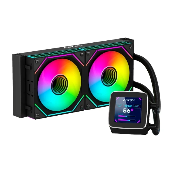 Abysm oceanic lcd 240 argb kit de refrigeracion liquida - 2 ventiladores de 120mm - iluminacion argb - pantalla lcd 2.8” - bomba 2500rpm - tubos de 