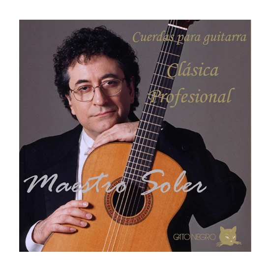 Juego de cuerdas para Guitarra Clásica y Española Gato Negro Maestro Soler fabricadas en nylon y monofilamento de nylon recubierto cobre plateado. CAlibres 0.74-0.84-1.04-0.76-0.84-1.06. Fabricadas