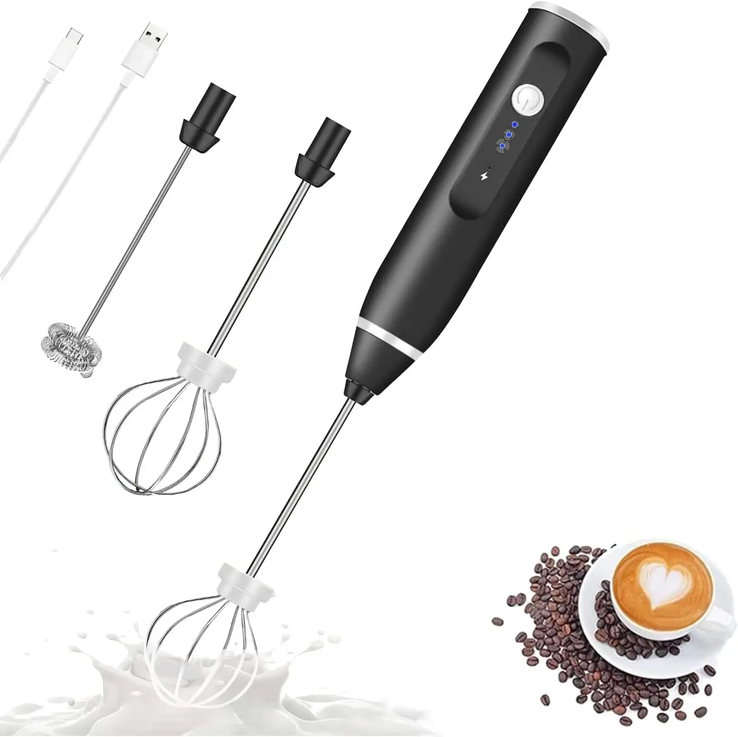 【Turbo engine 2024 】 electric Milk foamer, USB rechargeable Mini blender, Milk Frother, foam Milk mixer, 3 speed, Milk steamer, Milk Milk beater, cappuccino, hot Chocolate