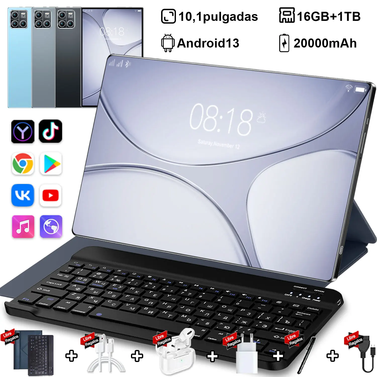 2025 Nueva tableta 5G 10,1 pulgadas Android 13,0 tableta 16GB Ram 1TB ROM tableta Doble Cámara WiFi tipy-C