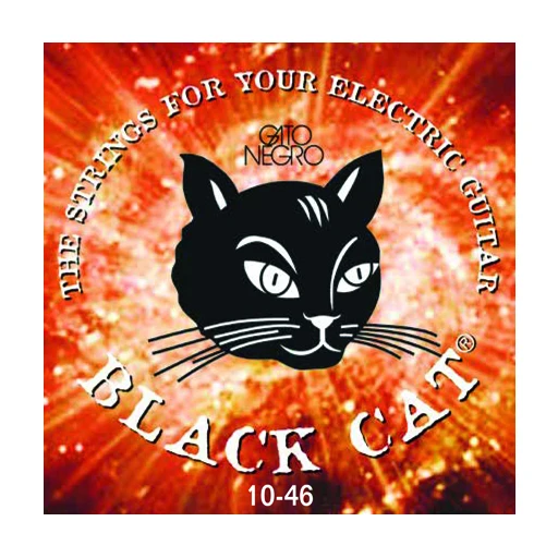Juego de cuerdas para guitarra Eléctrica Gato Negro. Black CAt 10-46. Fabricadas en acero y nickel de alta calidad en España desde 1868. CAlibres 0.10-0.13-0.17-0.26-0.36-0.46