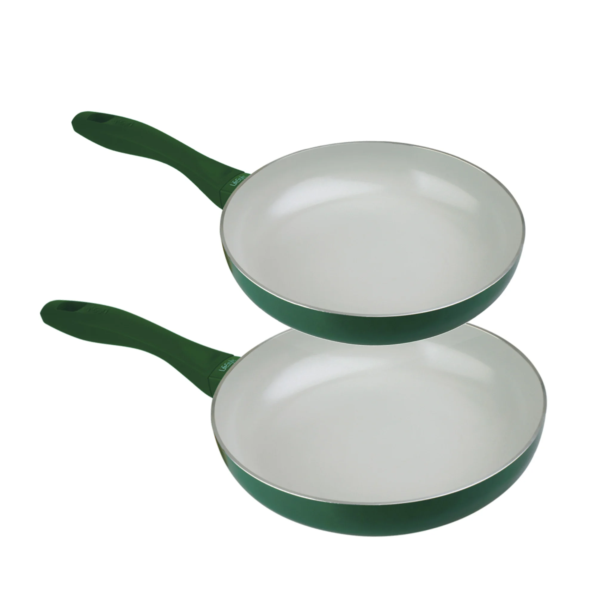 Lifestyle set 2 pans | 22 and 26 cm | Aluminum | Non-stick Gold eco green ceramic | Eco-friendly pan | Valid for induction and all kinds of fires | Free of PFOA and PTFE | Touch silicone handle